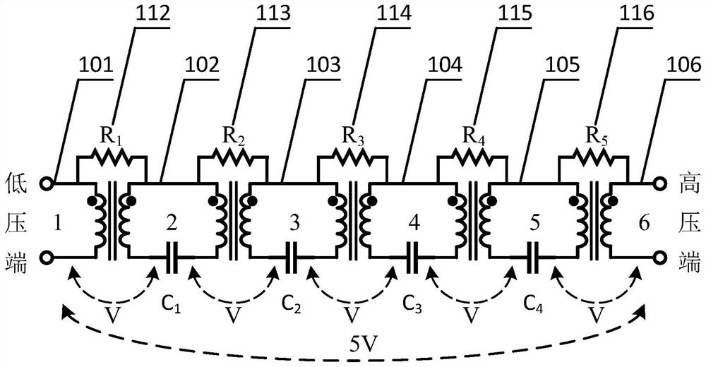 High-voltage isolation voltage-withstanding series planar transformer and transformer voltage compensation method