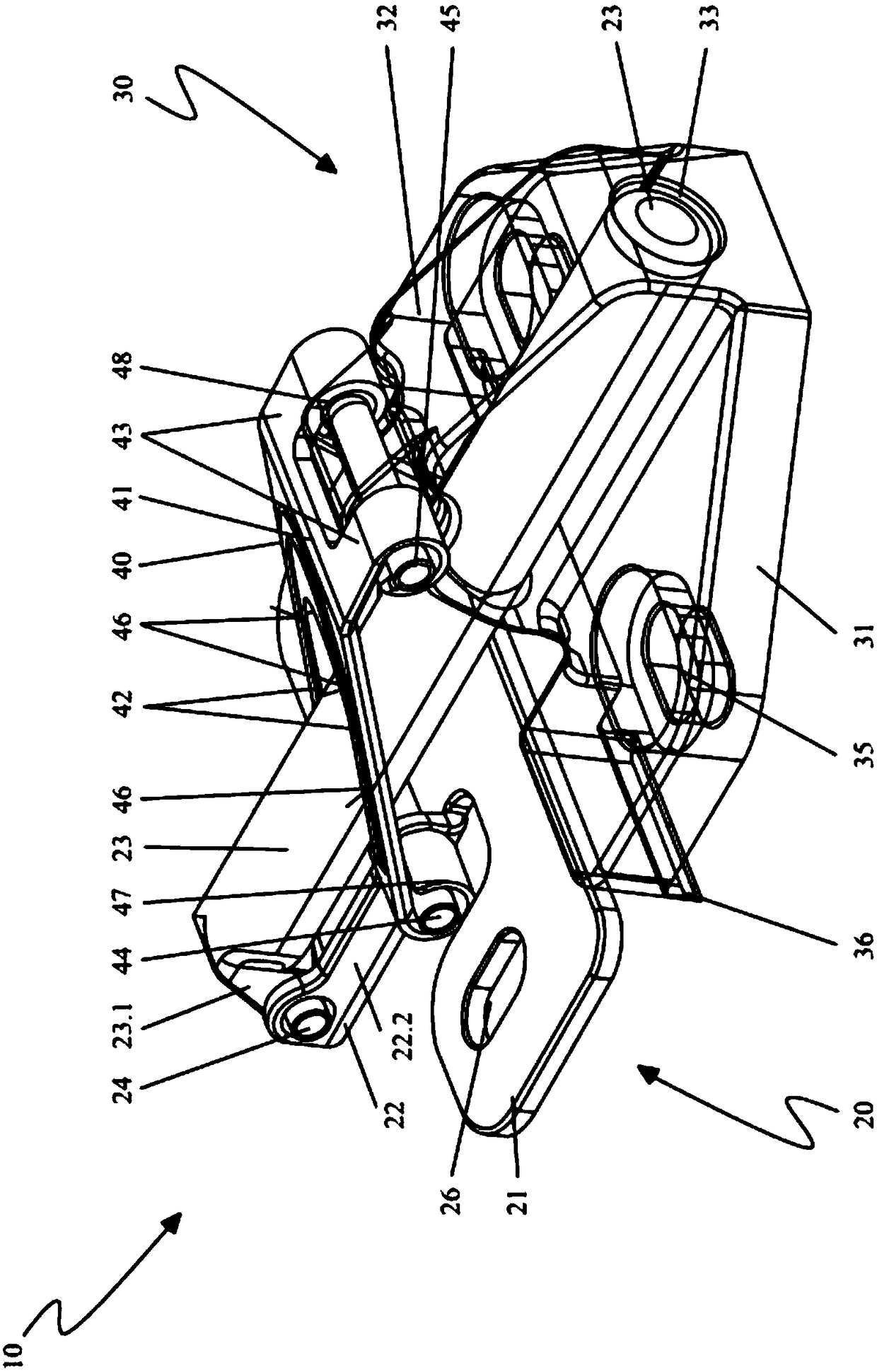 Hinge with Anti-jamming mechanism and method for adjusting securing parts of a hinge