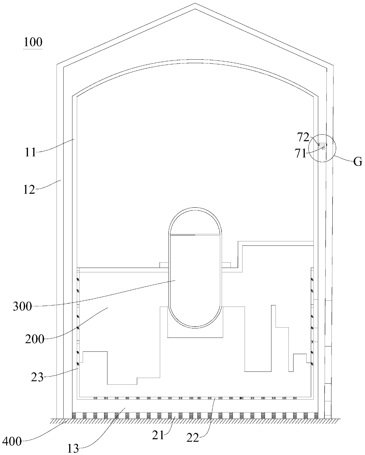 Base-isolation and three-dimensional shock-absorbing structure of double-containment nuclear power station