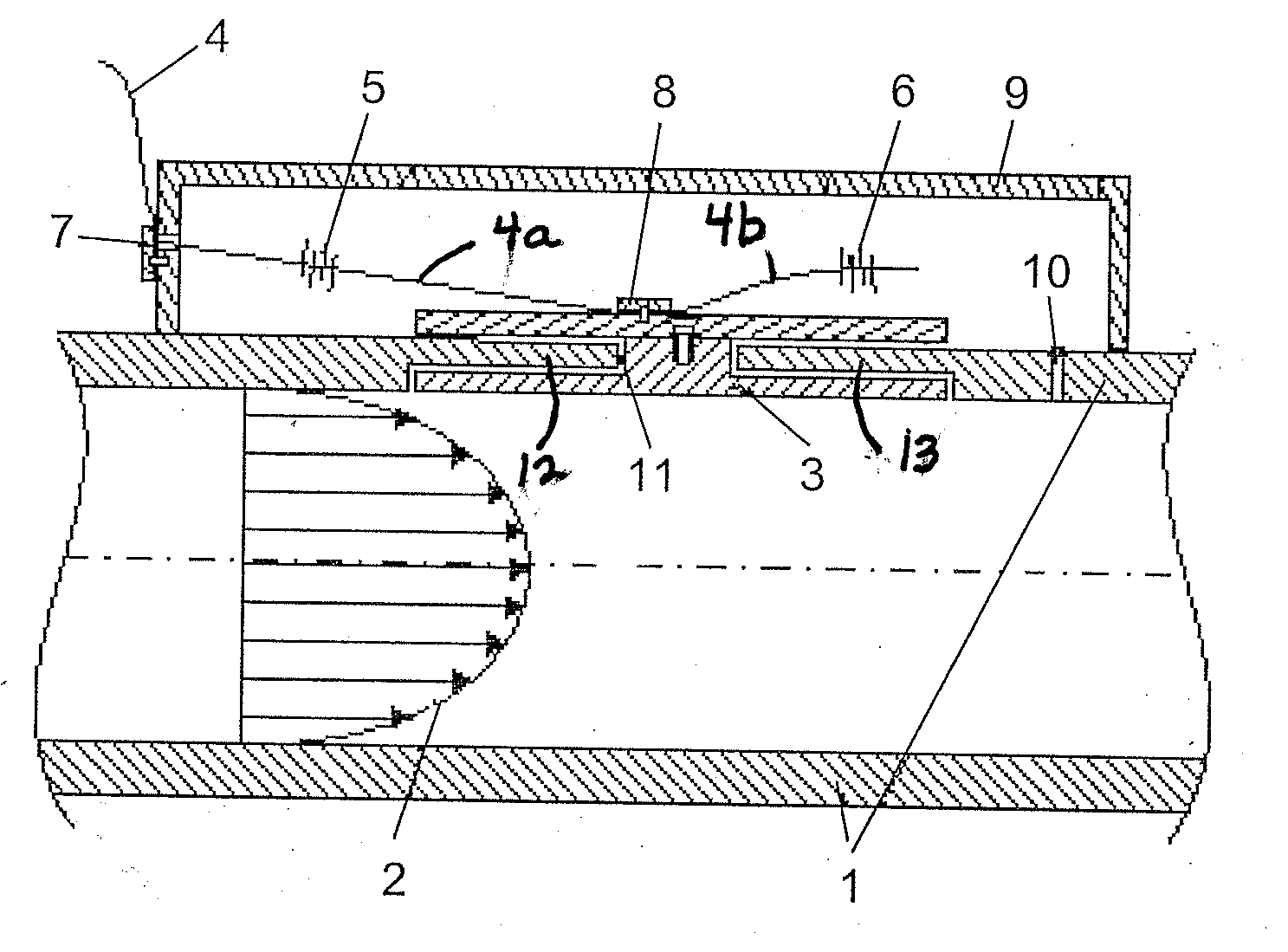 Mass flow sensor and method for determining the mass flow in a pipe