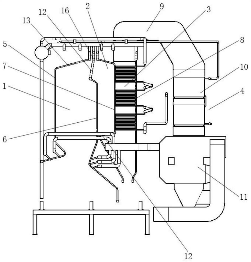 Flue gas emission system of single-drum four-return-stroke biomass burning corner tube boiler