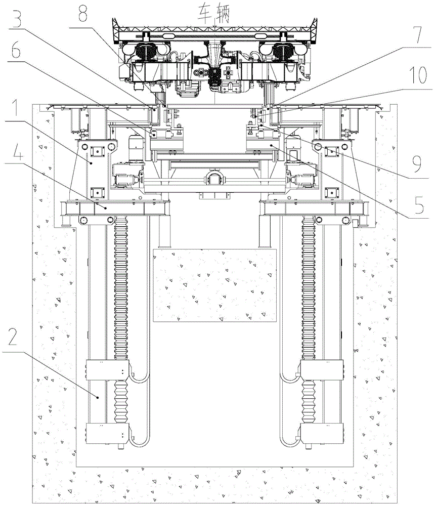 Fixed train lifting overhauling device with complete train weighing function