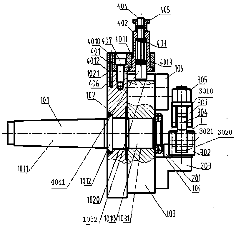 A processing device for multi-line large-pitch helical internal thread of parts