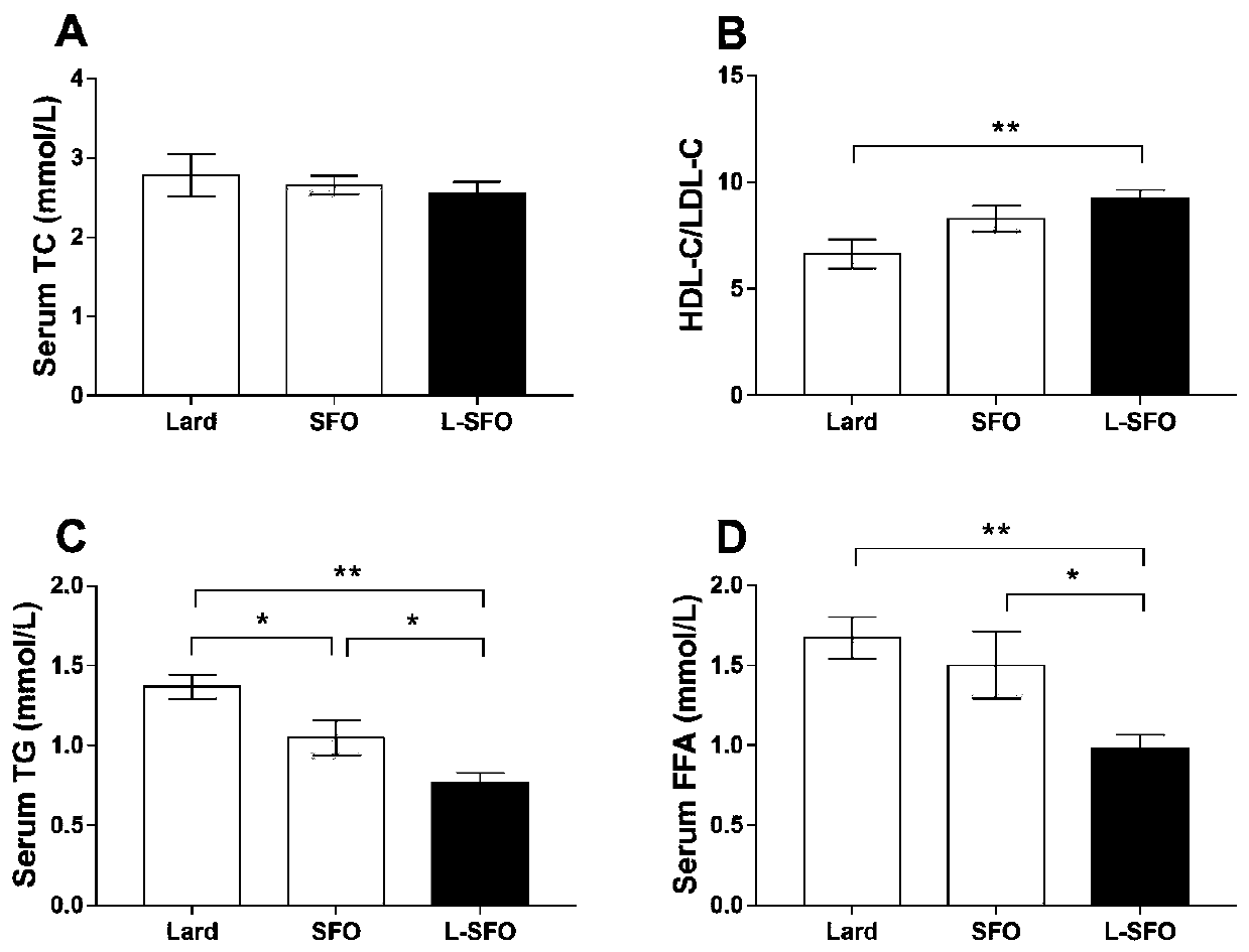 Application of blended edible oil compounded of sunflower seed oil and lard in aspect of obesity resistance