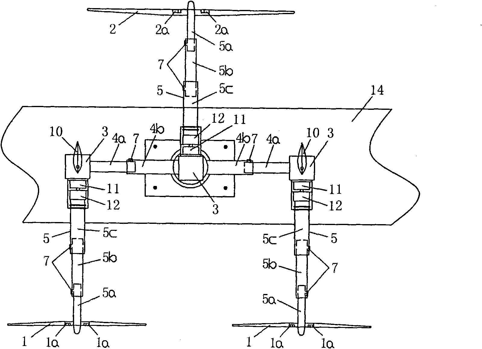 Efficient three-wheeled telescopic folding horizontal-shaft tidal current energy generating equipment