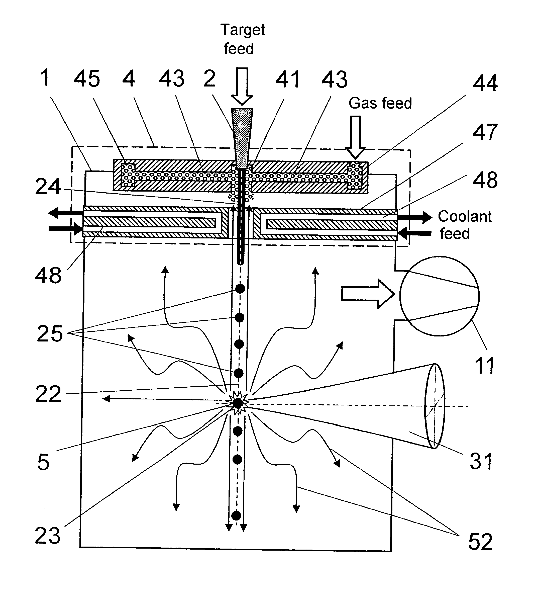 Arrangement for providing a reproducible target flow for the energy beam-induced generation of short-wavelength electromagnetic radiation