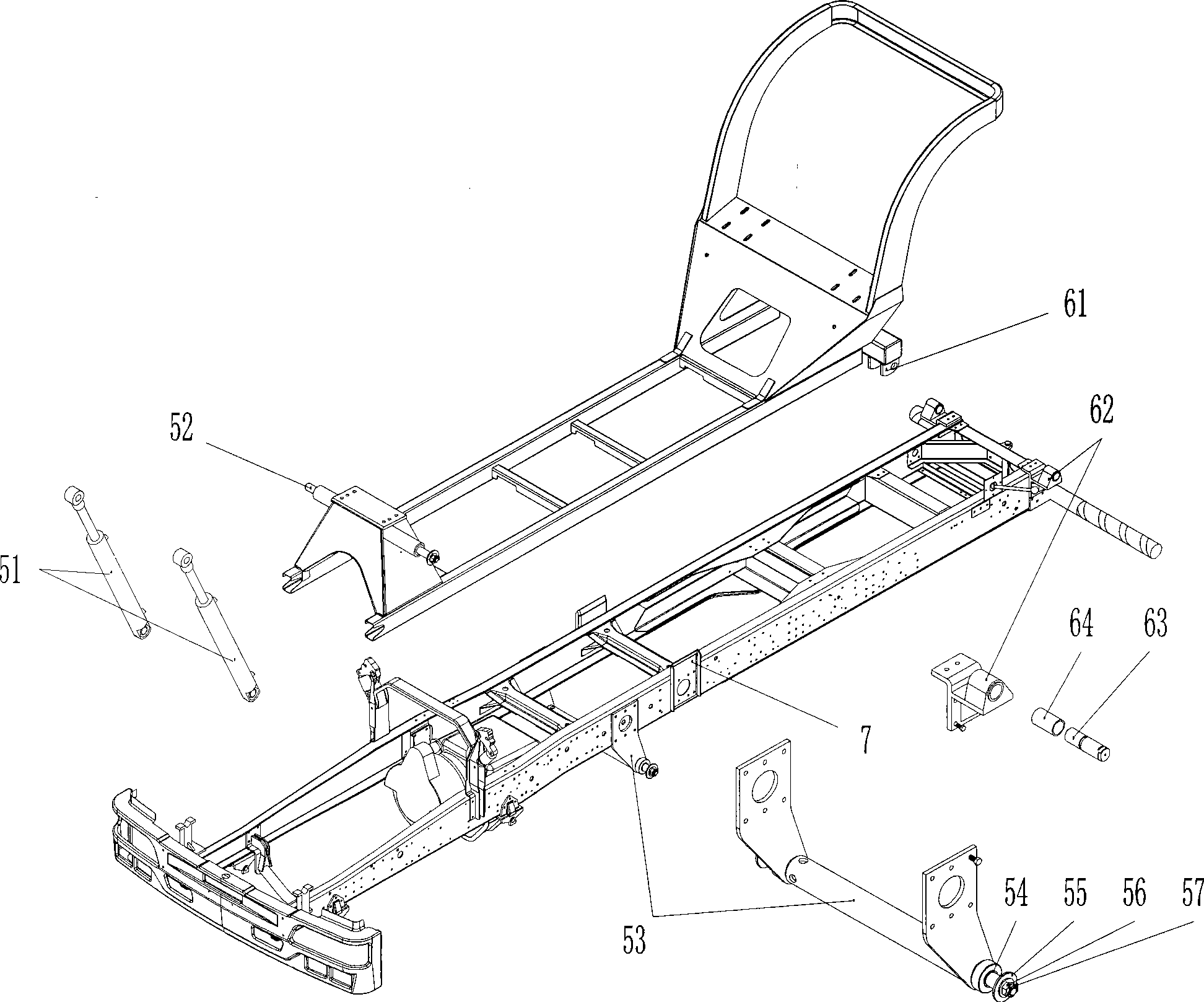 Concrete stirring truck with lift device and steady rest