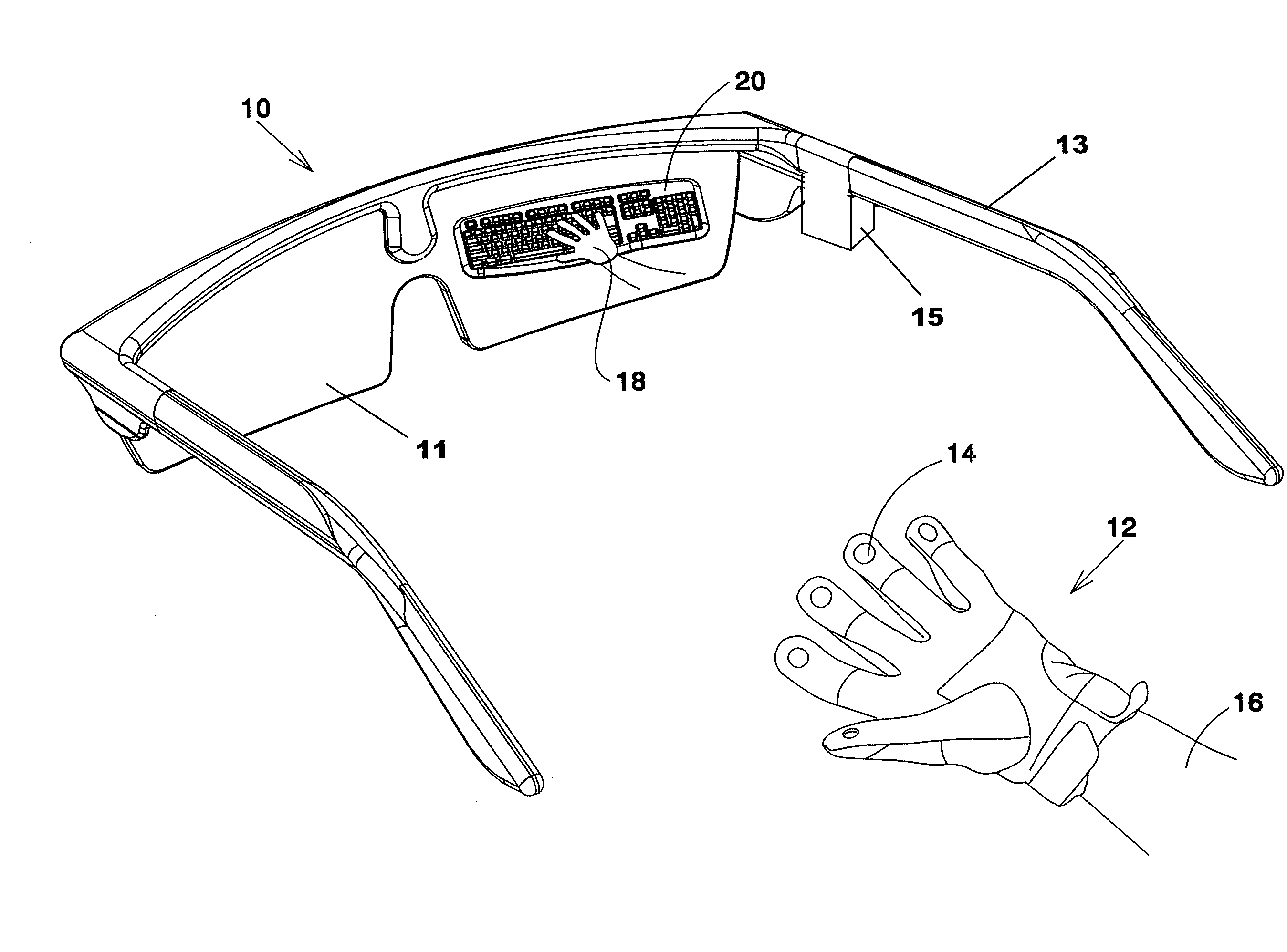 Computer device in form of wearable glasses and user interface thereof