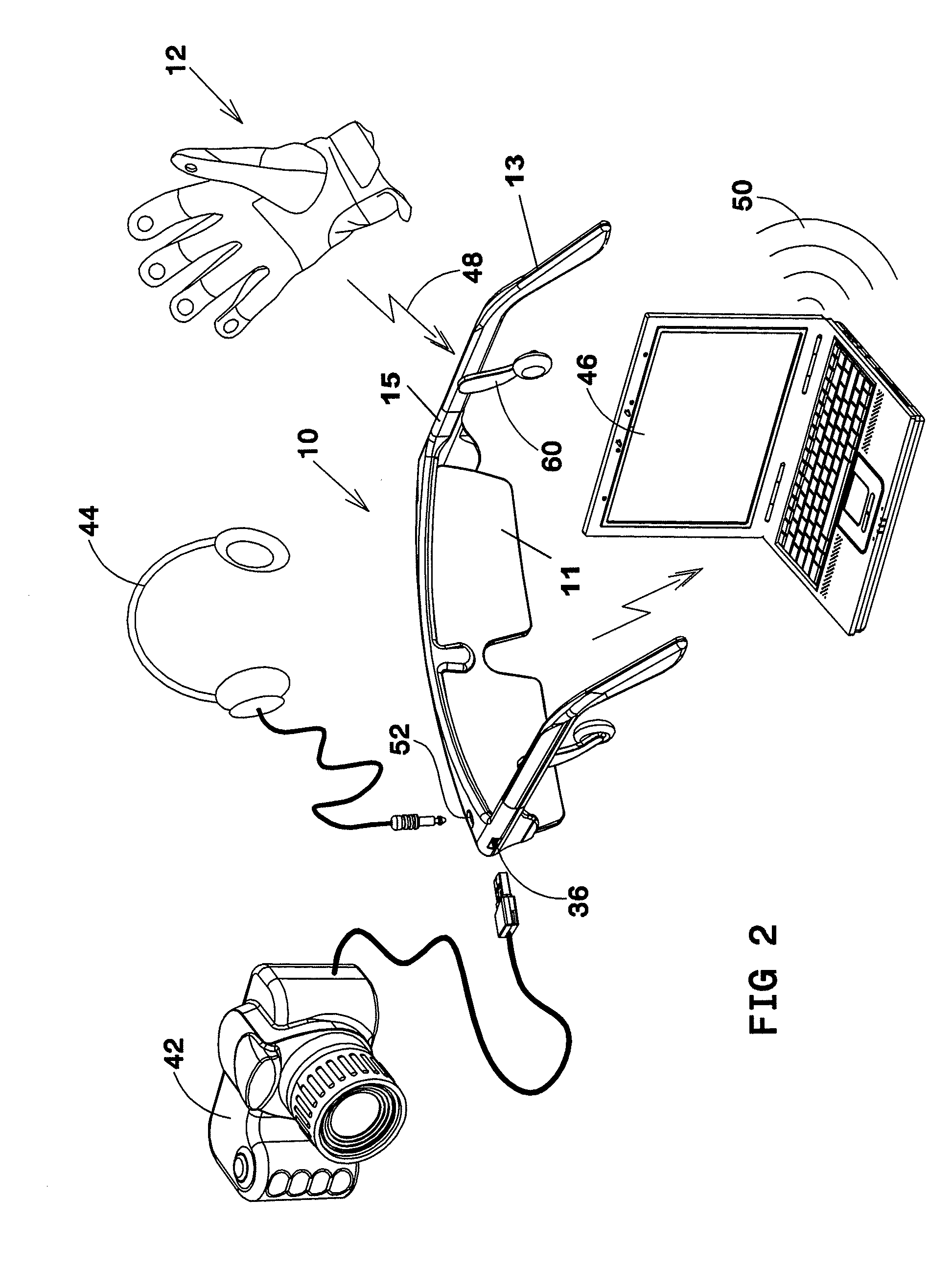 Computer device in form of wearable glasses and user interface thereof