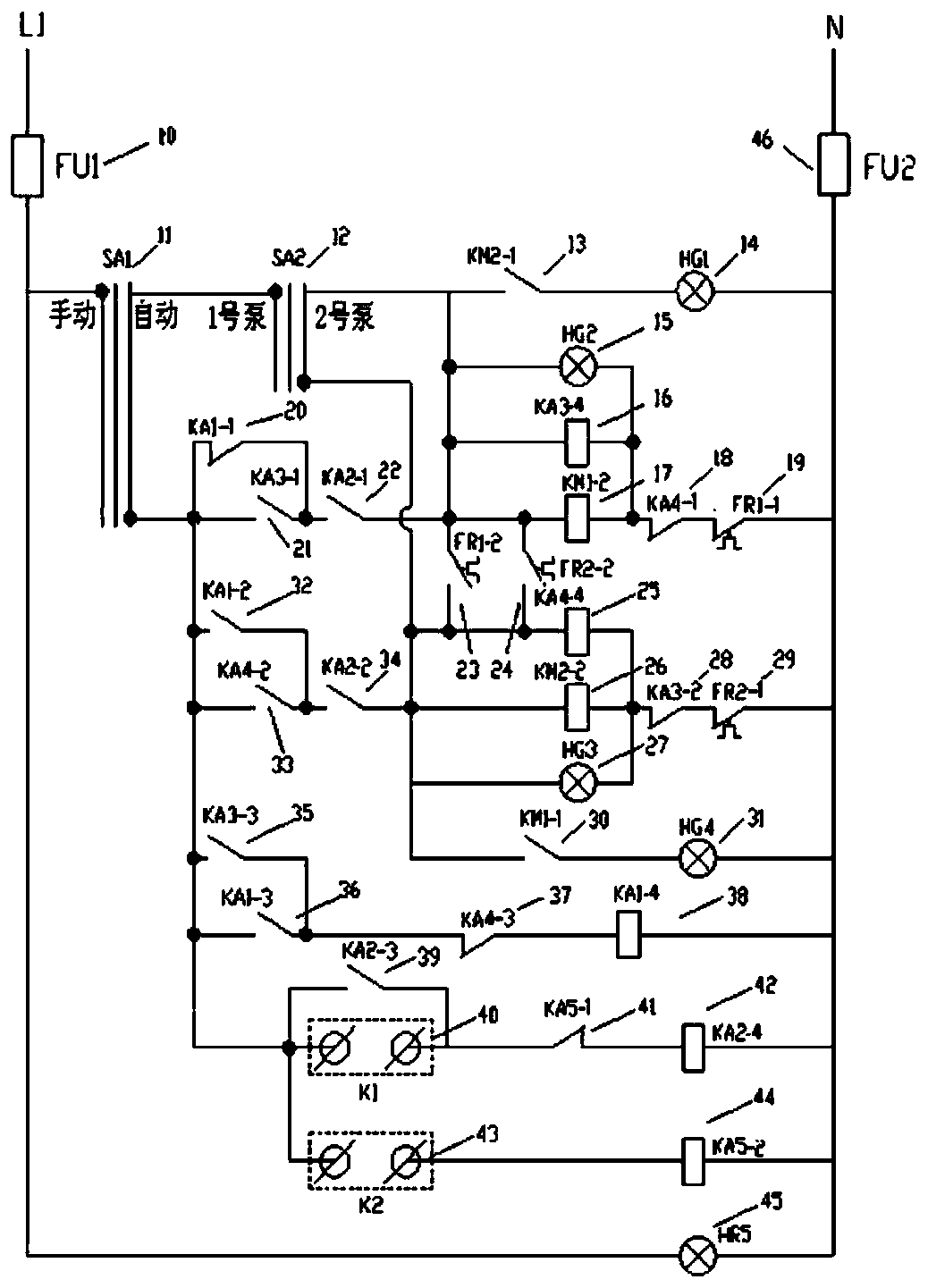 A dual-pump alternate start-stop control circuit