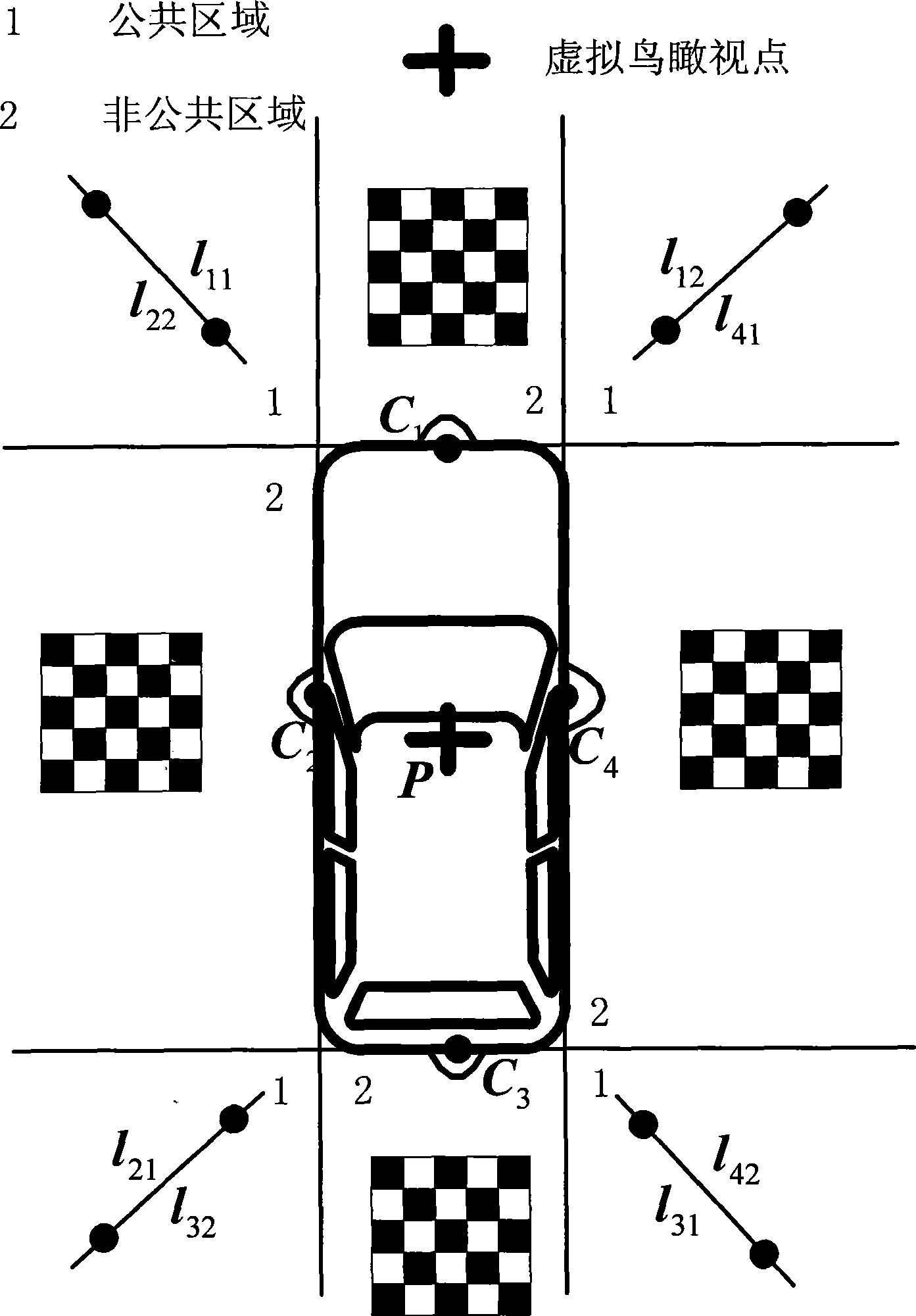 Panoramic view vision auxiliary parking system demarcating method