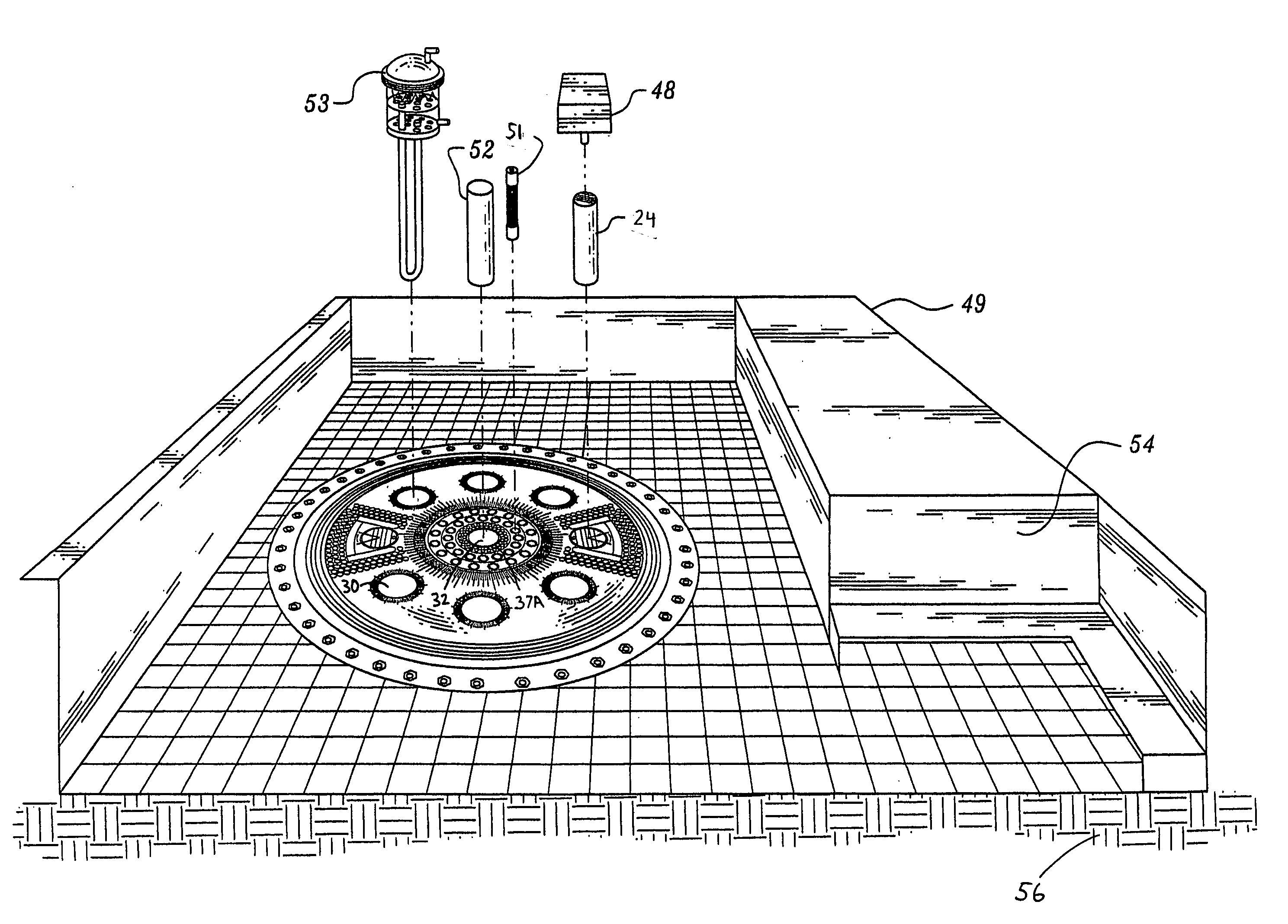 Reactor tray vertical geometry with vitrified waste control