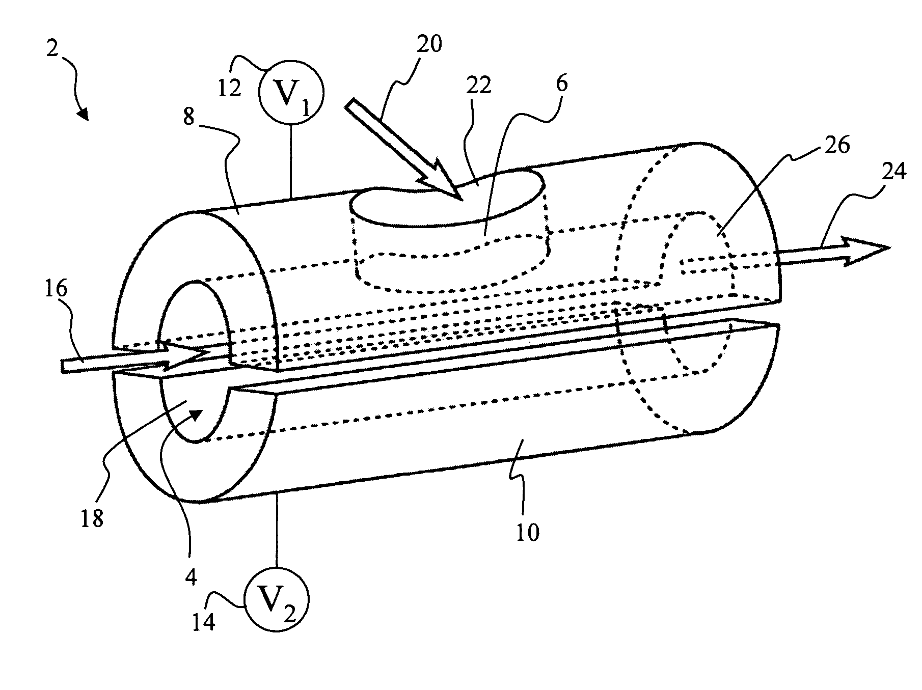 Lens device for introducing a second ion beam into a primary ion path