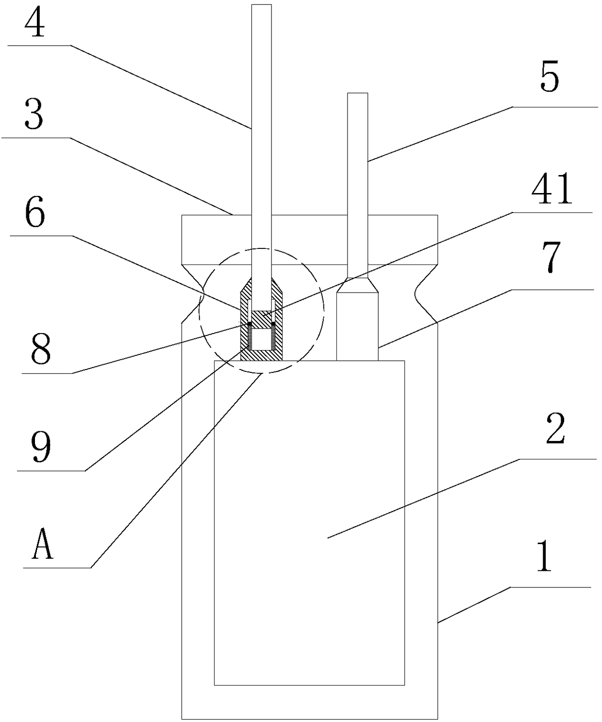 Vertical, automatic-cutoff and explosion-proof capacitor