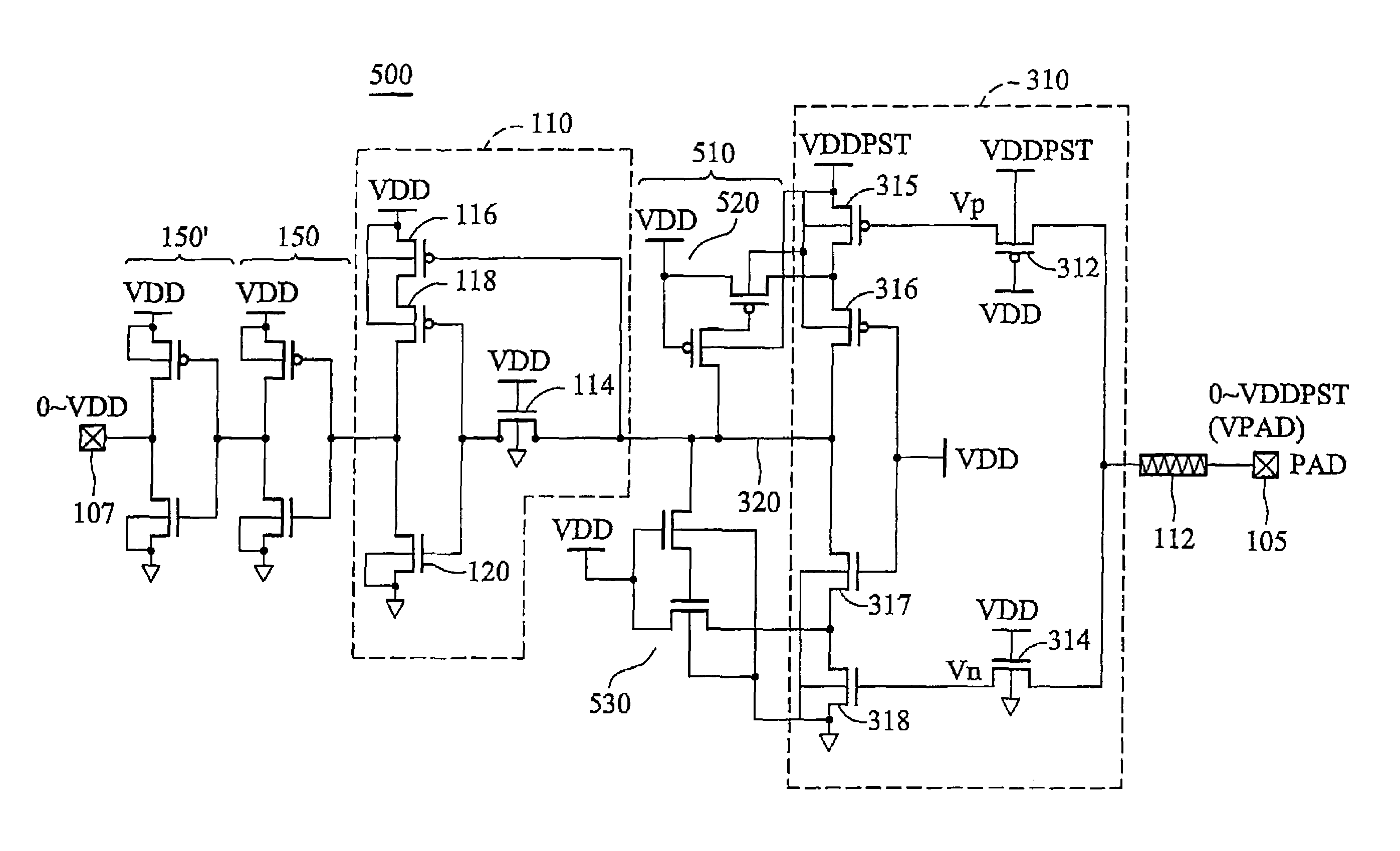 Input buffer structure with single gate oxide