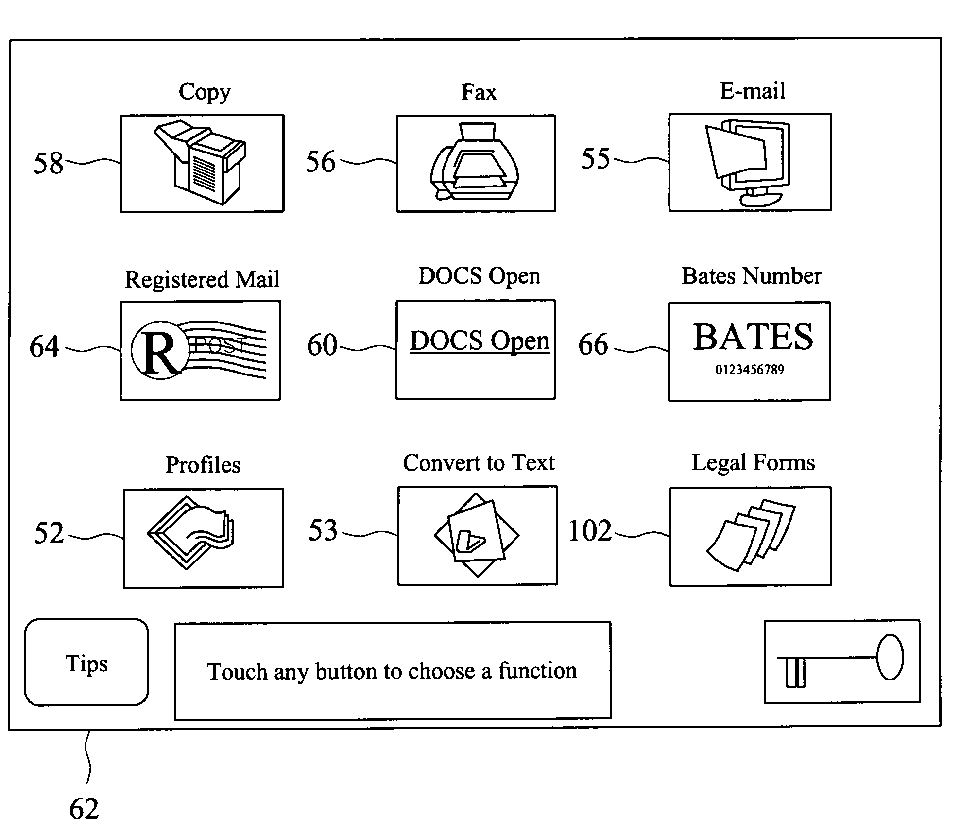 Multi-function device having graphical user interface incorporating customizable icons