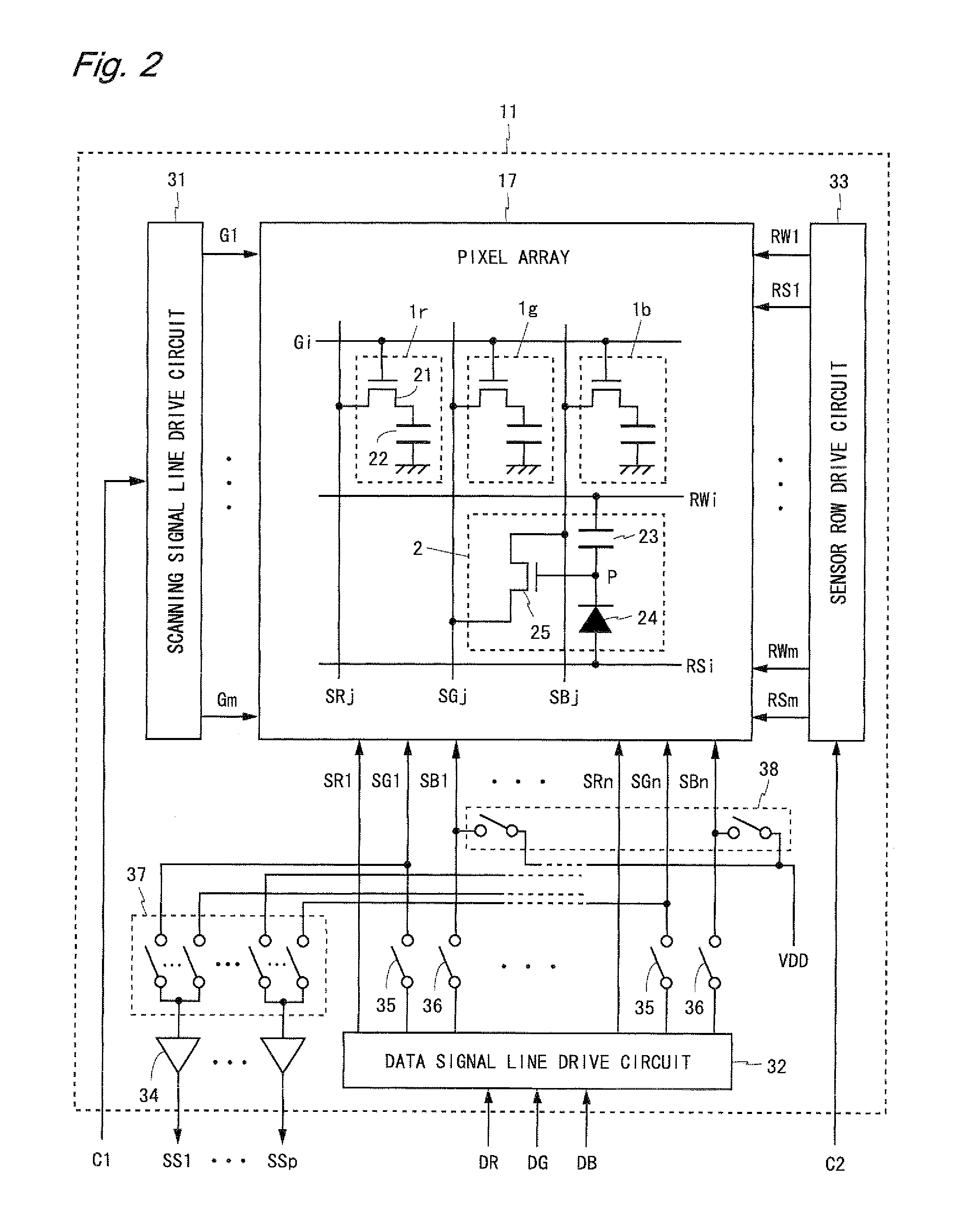 Display device having optical sensors