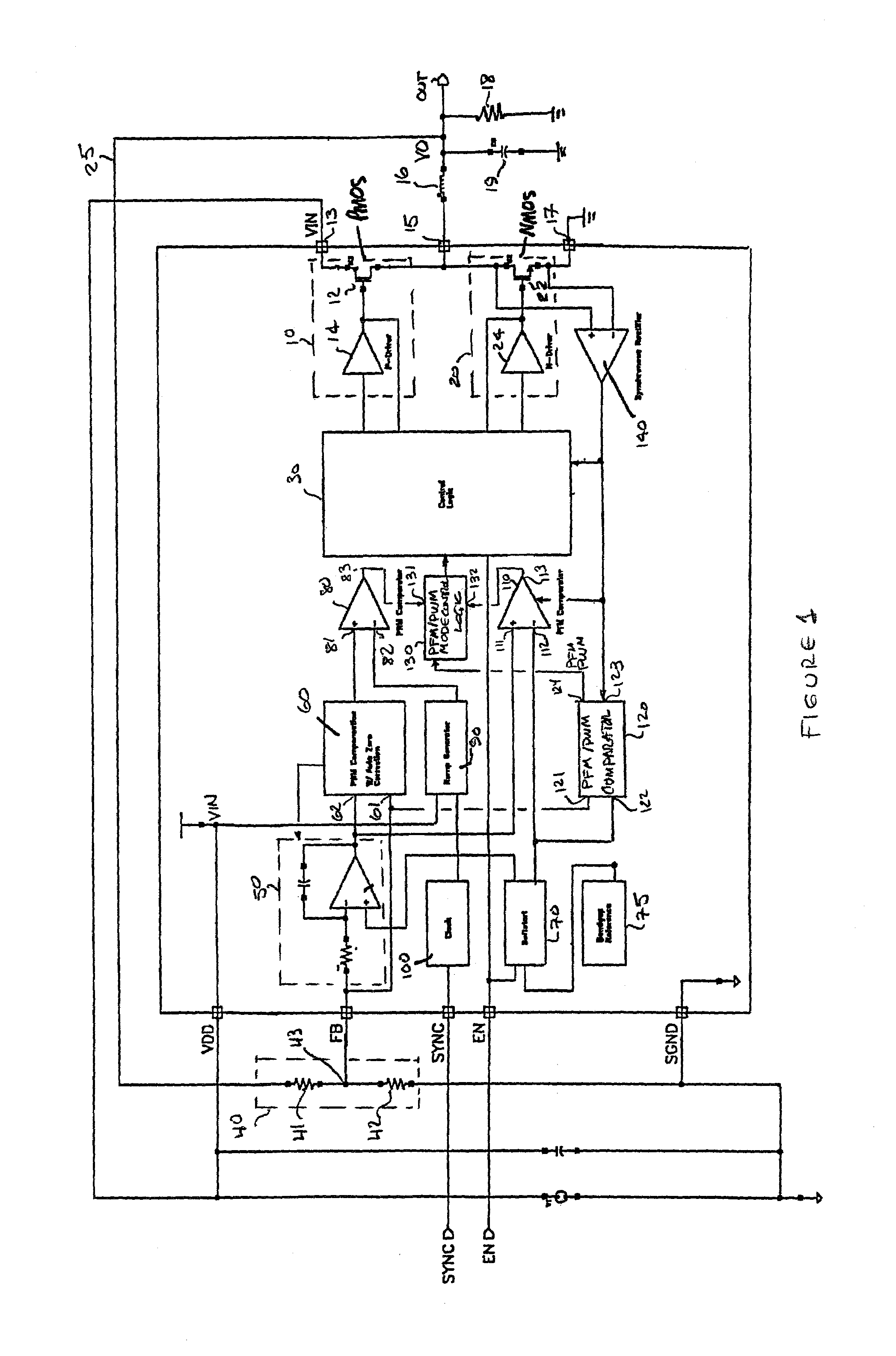 PFM-PWM DC-DC converter providing DC offset correction to PWM error amplifier and equalizing regulated voltage conditions when transitioning between PFM and PWM modes