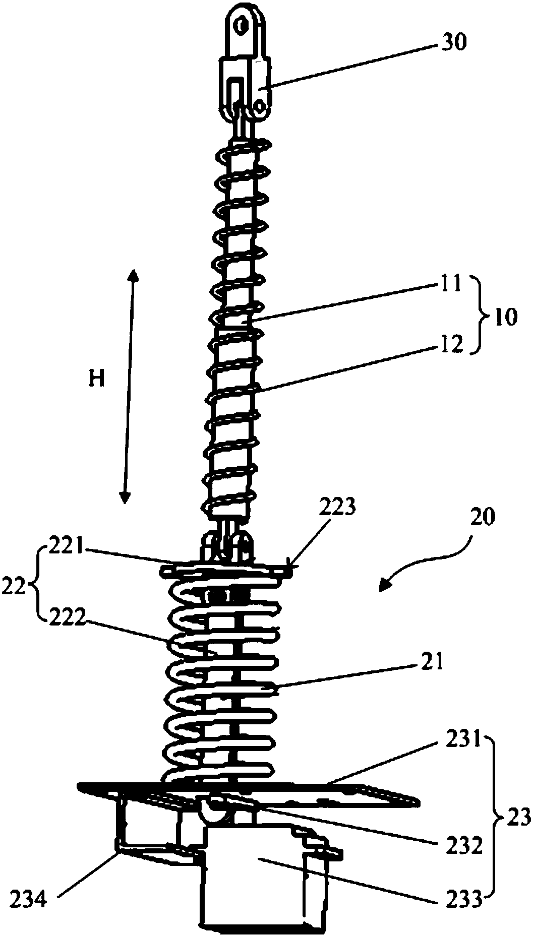 Suspension and energy storage spring type chassis lifting mechanism thereof