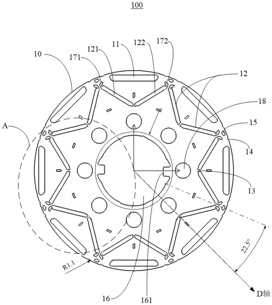 Motor rotor punching sheet and motor rotor assembly system