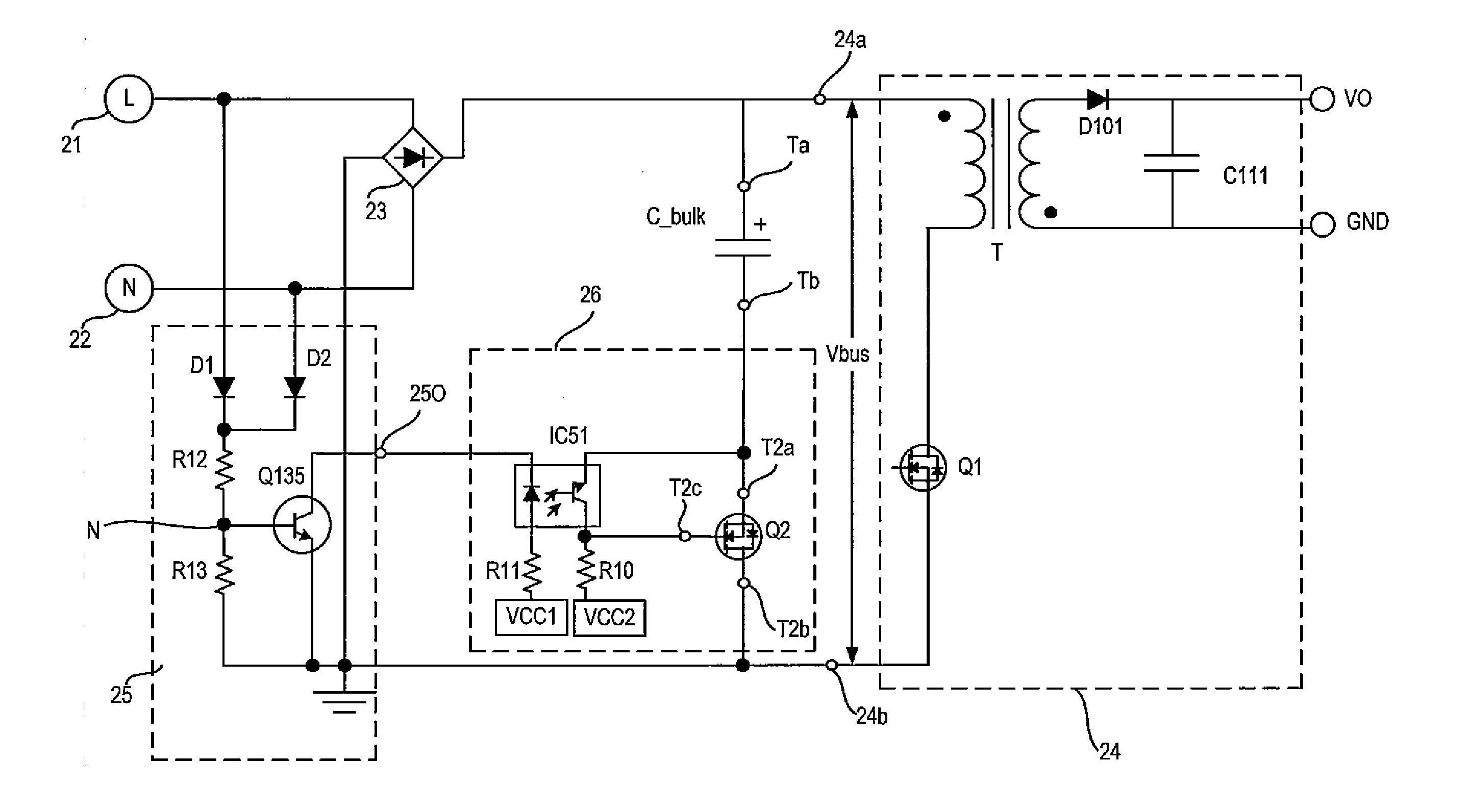 Switching power supply and method for controlling voltage of bulk capacitor in the same