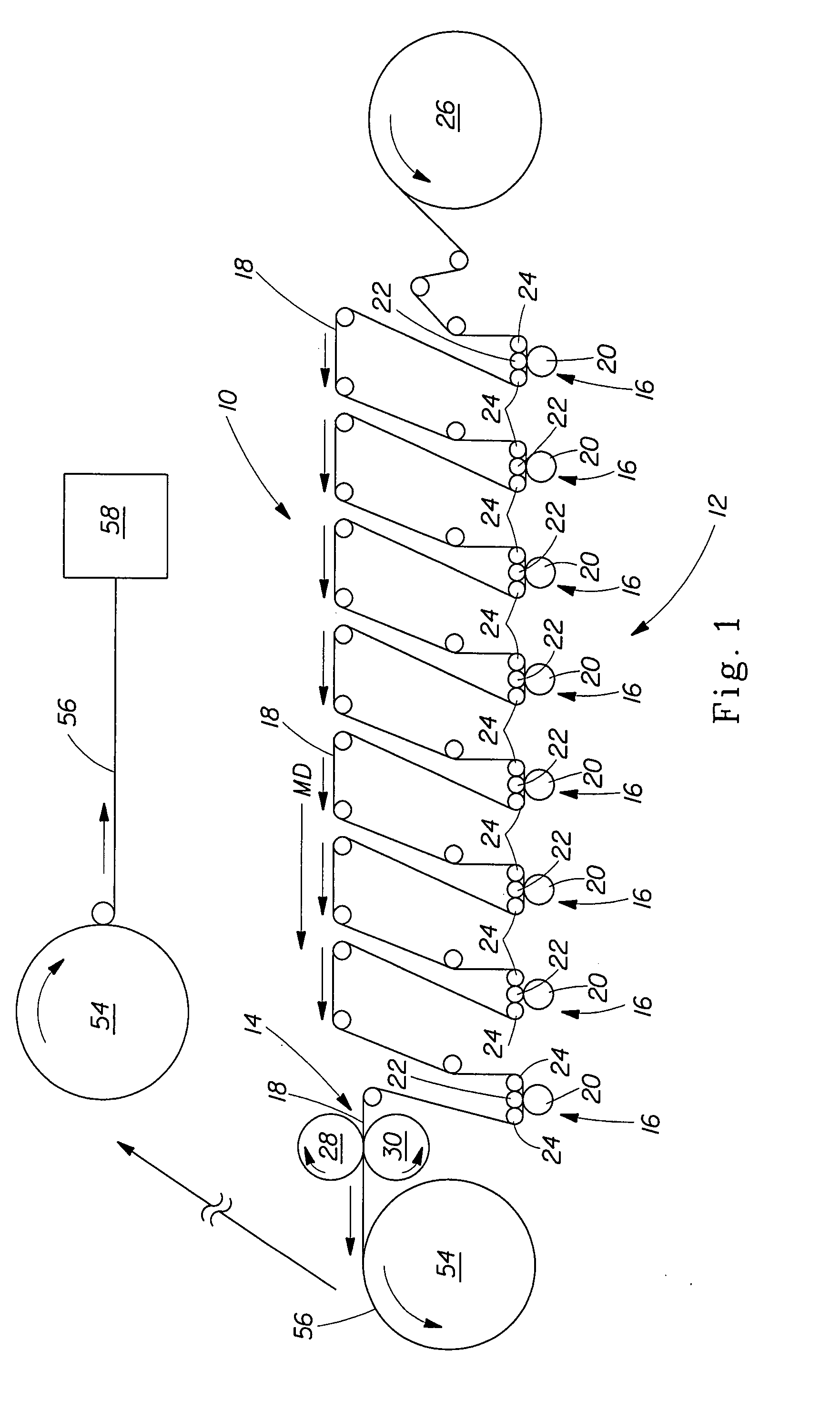 Apparatus and process for producing a web substrate having indicia disposed thereon and elastic-like behavior imparted thereto