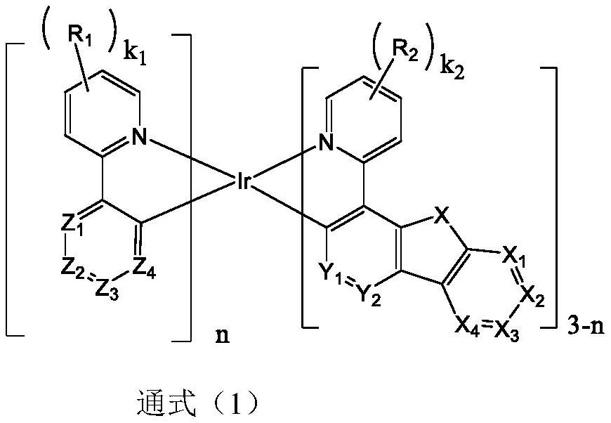 Organic electroluminescent device based on iridium-containing organic complex as electroluminescent material