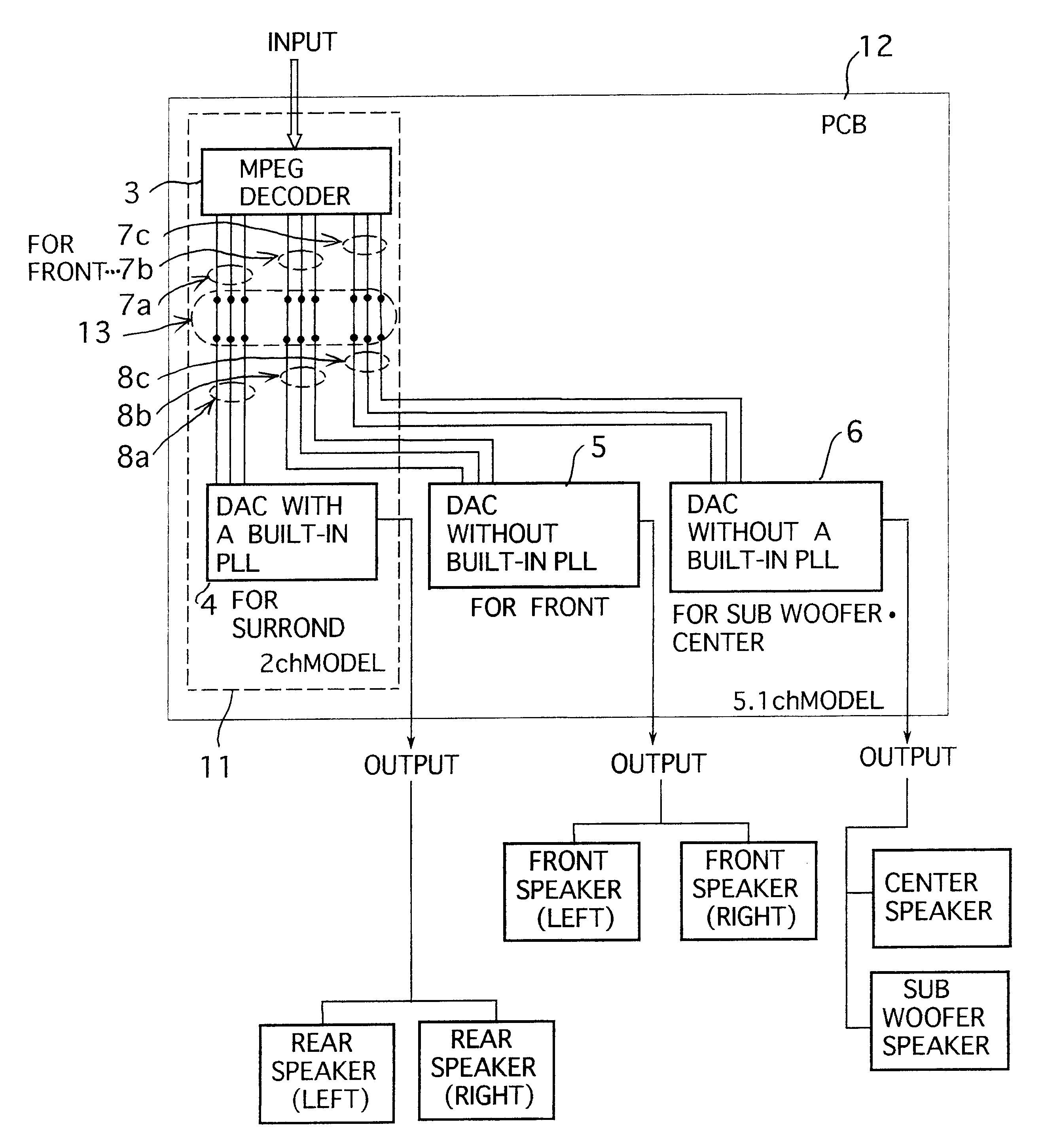 Audio-decoder apparatus using a common circuit substrate for a plurality of channel models