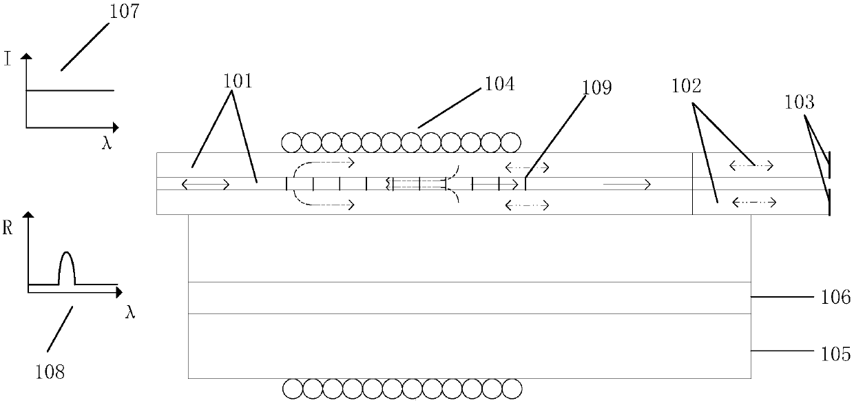 Reflective mechanical long-period fiber grating bandpass filter