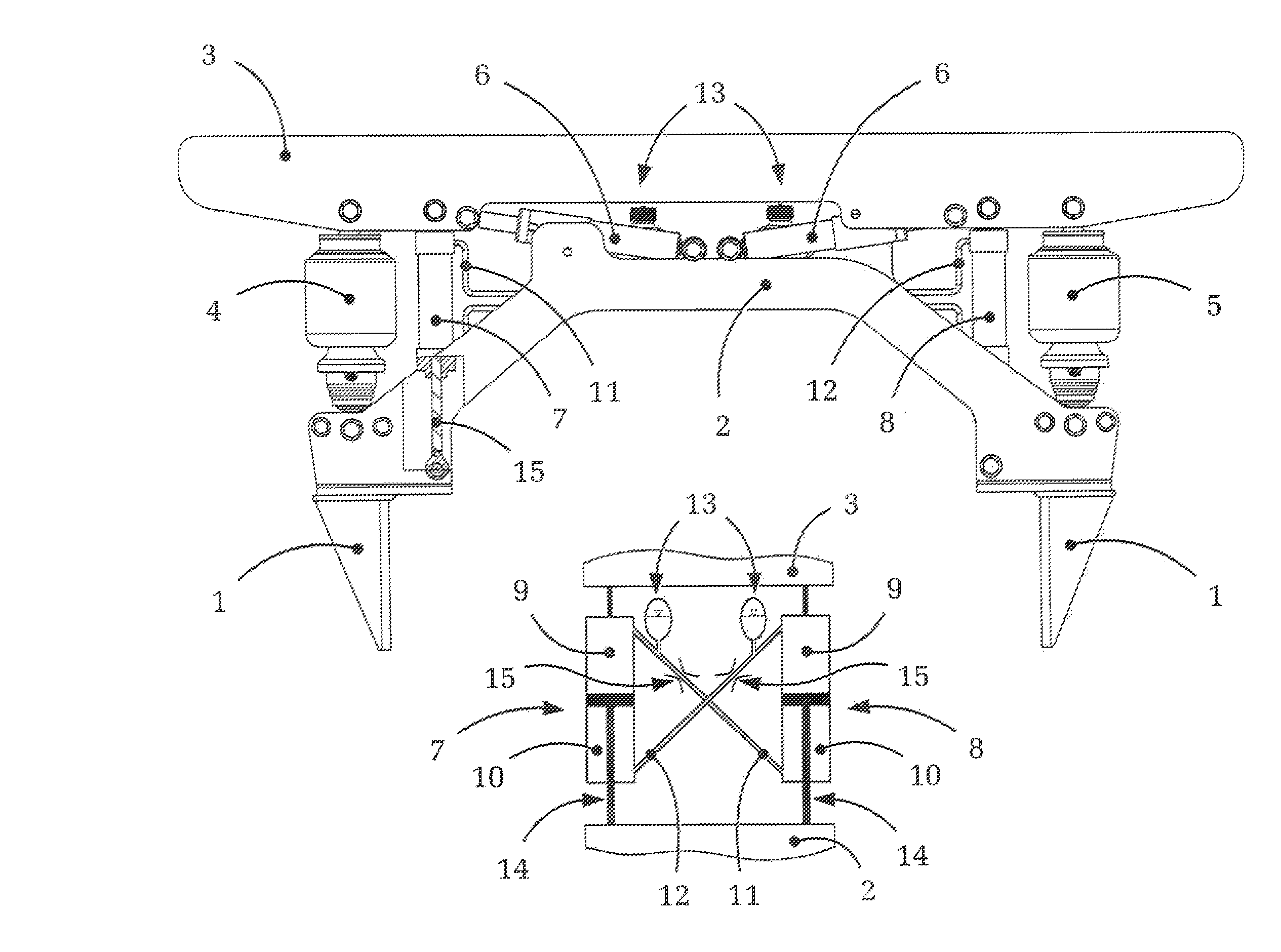 Driver's cab suspension device with roll stabilizing means