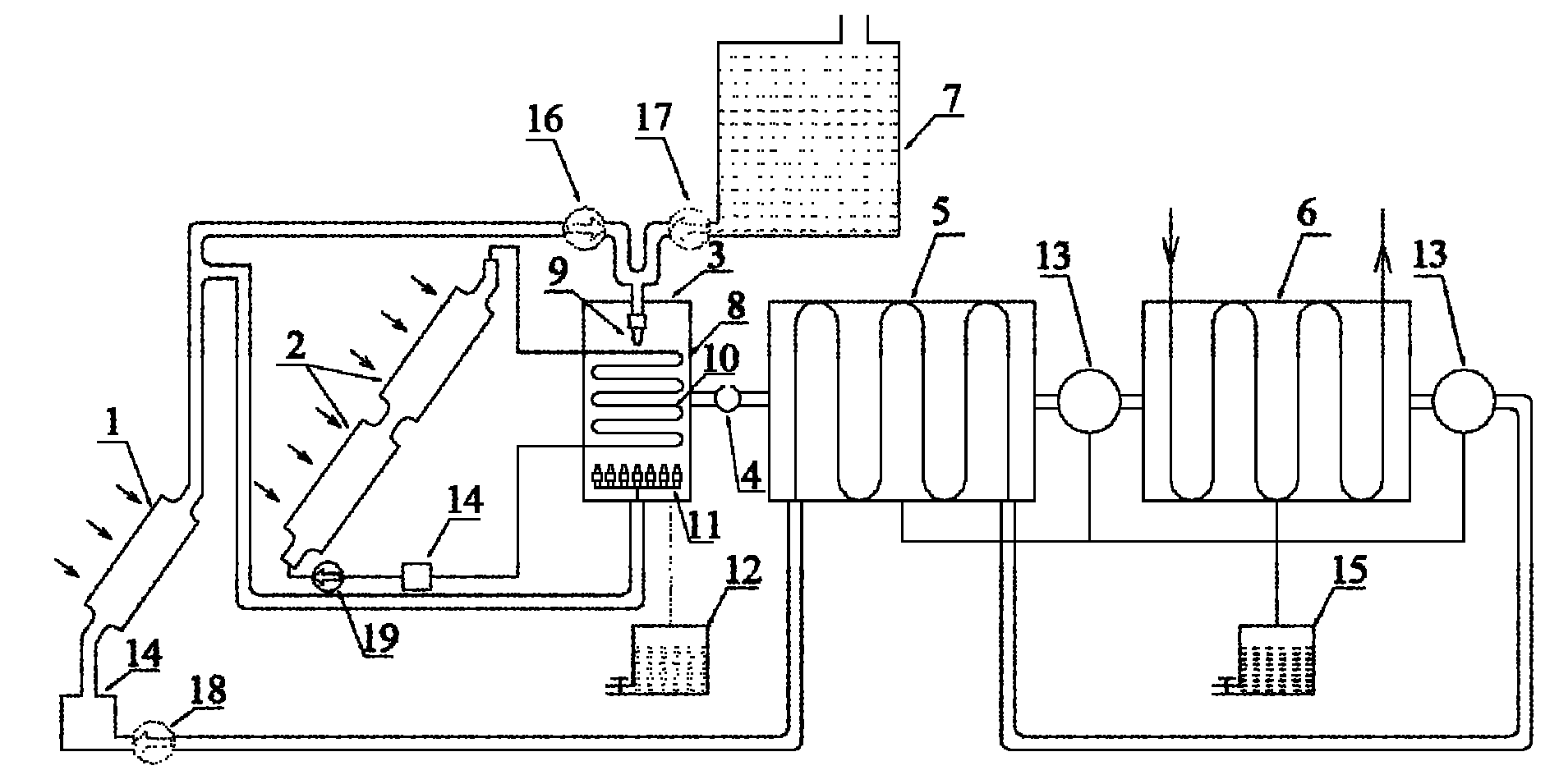 Spray evaporating air-moistening de-humidity type solar sea water desalinating device