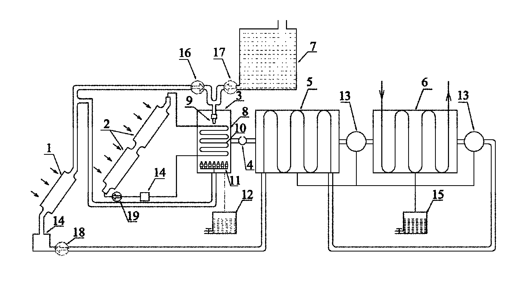 Spray evaporating air-moistening de-humidity type solar sea water desalinating device