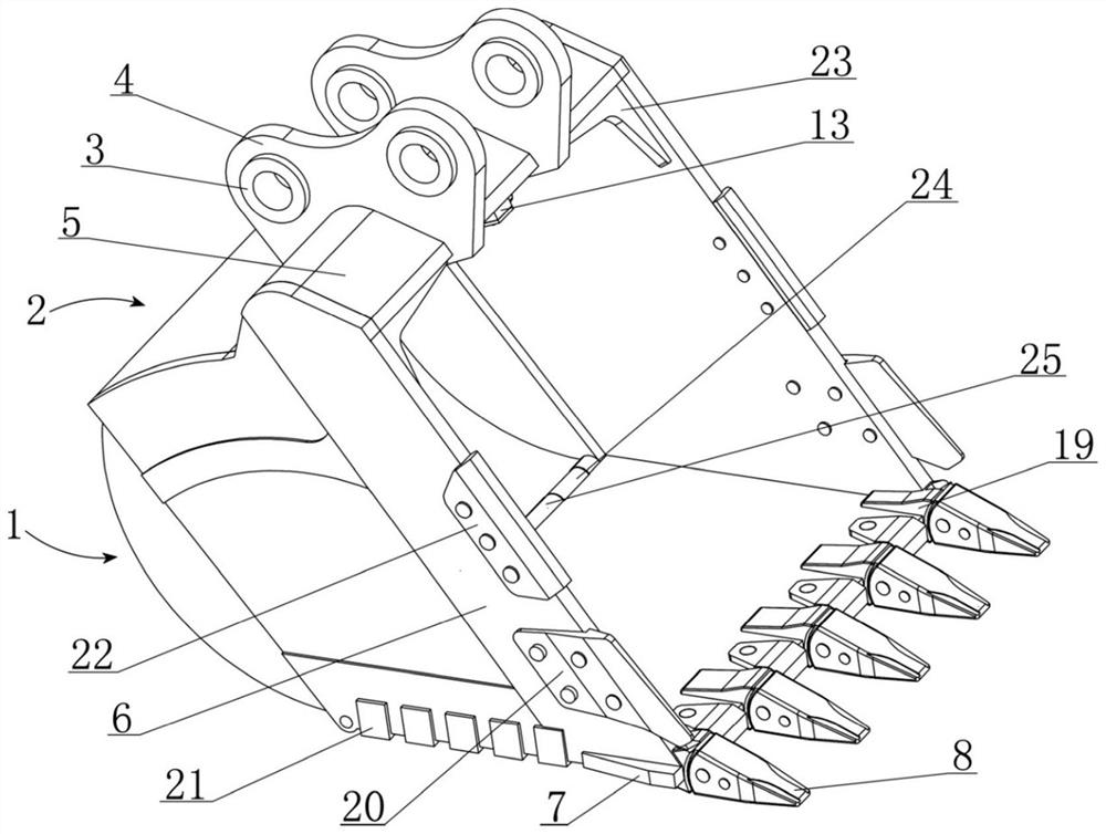 Excavator bucket for constructional engineering