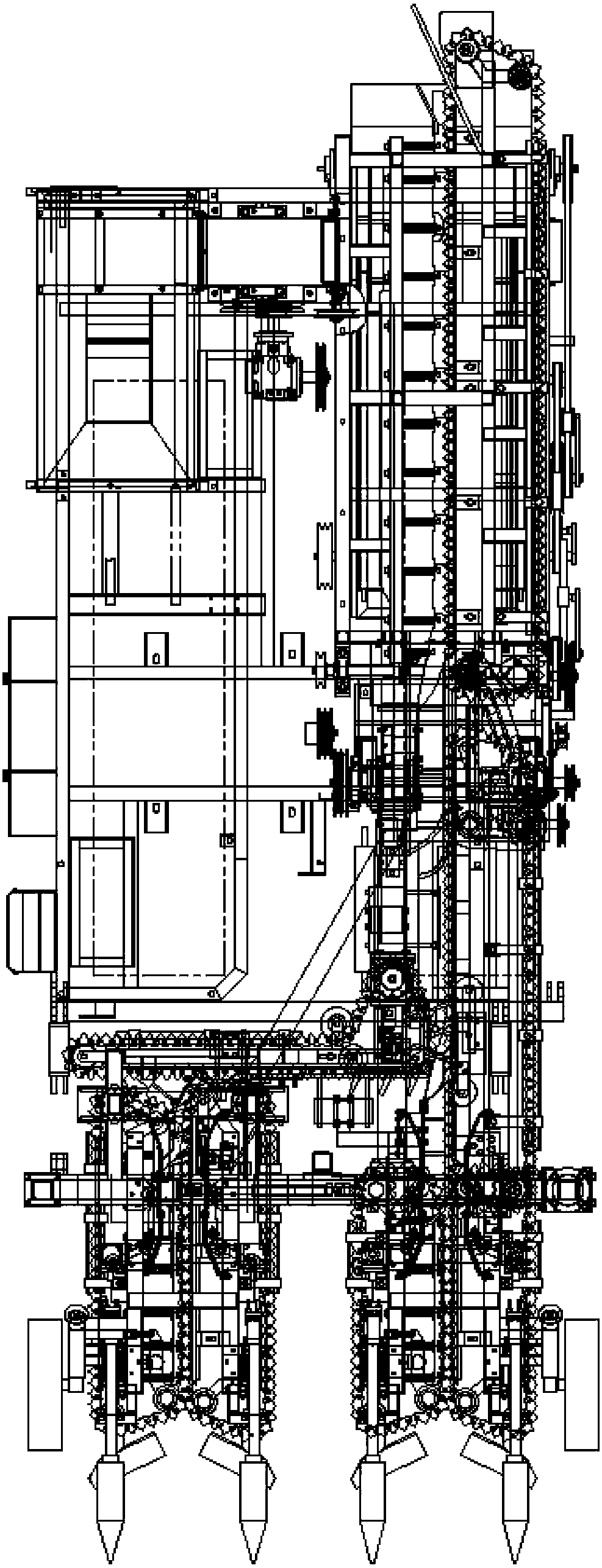 Double-ridge peanut combined harvester