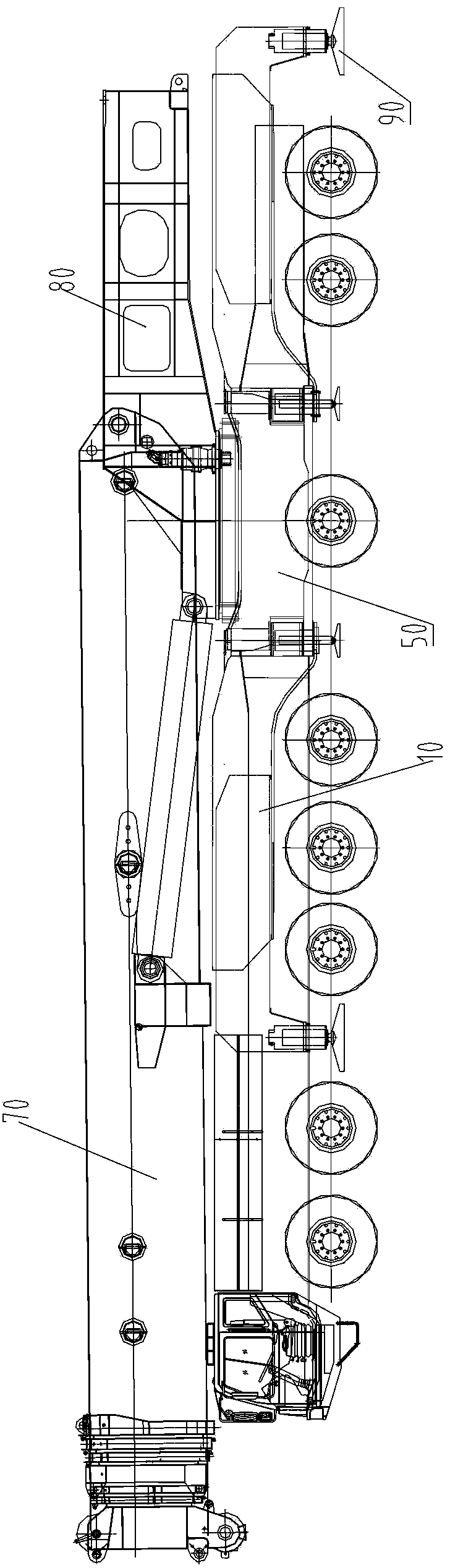 Support structure of vehicle frame and engineering facility