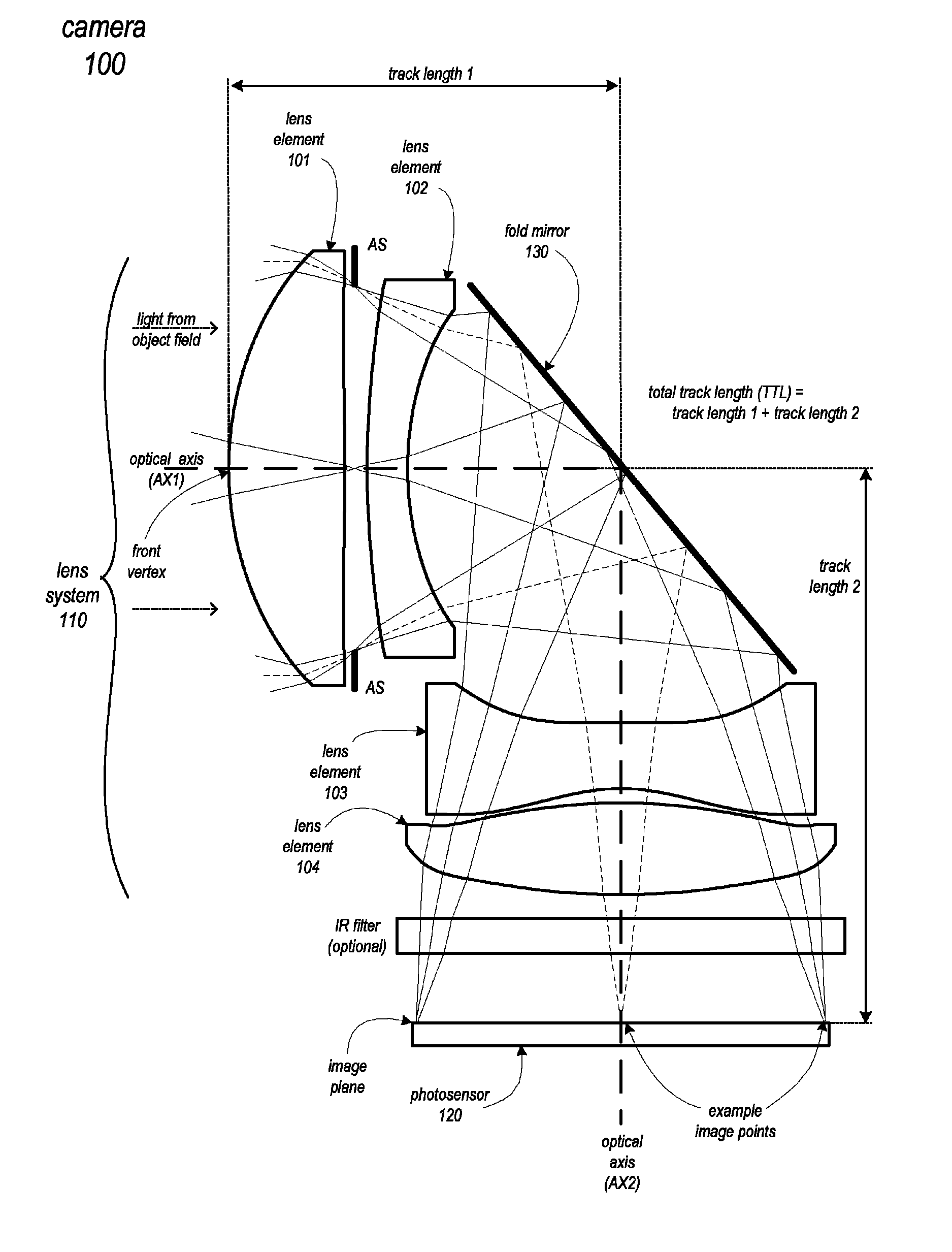 Folded telephoto camera lens system