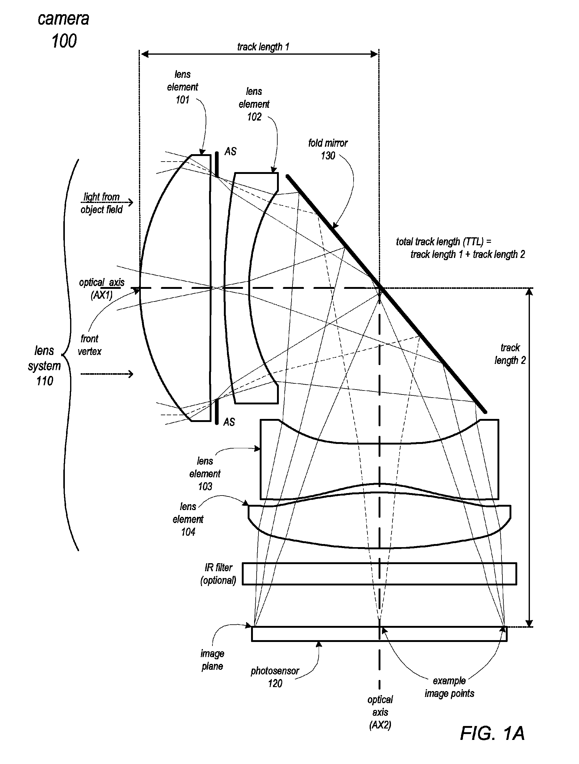 Folded telephoto camera lens system