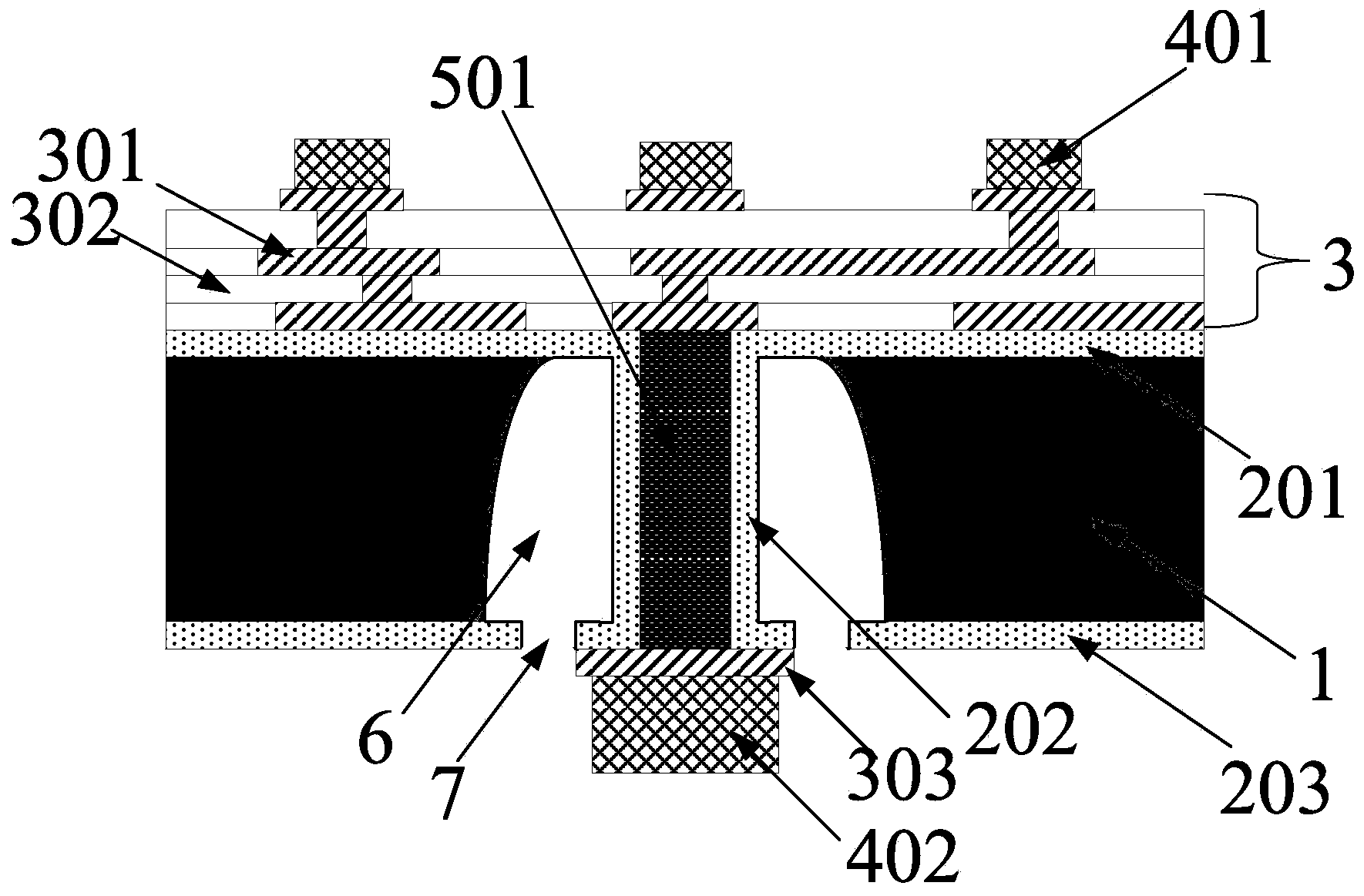 Wafer silicon through hole structure and preparation method thereof