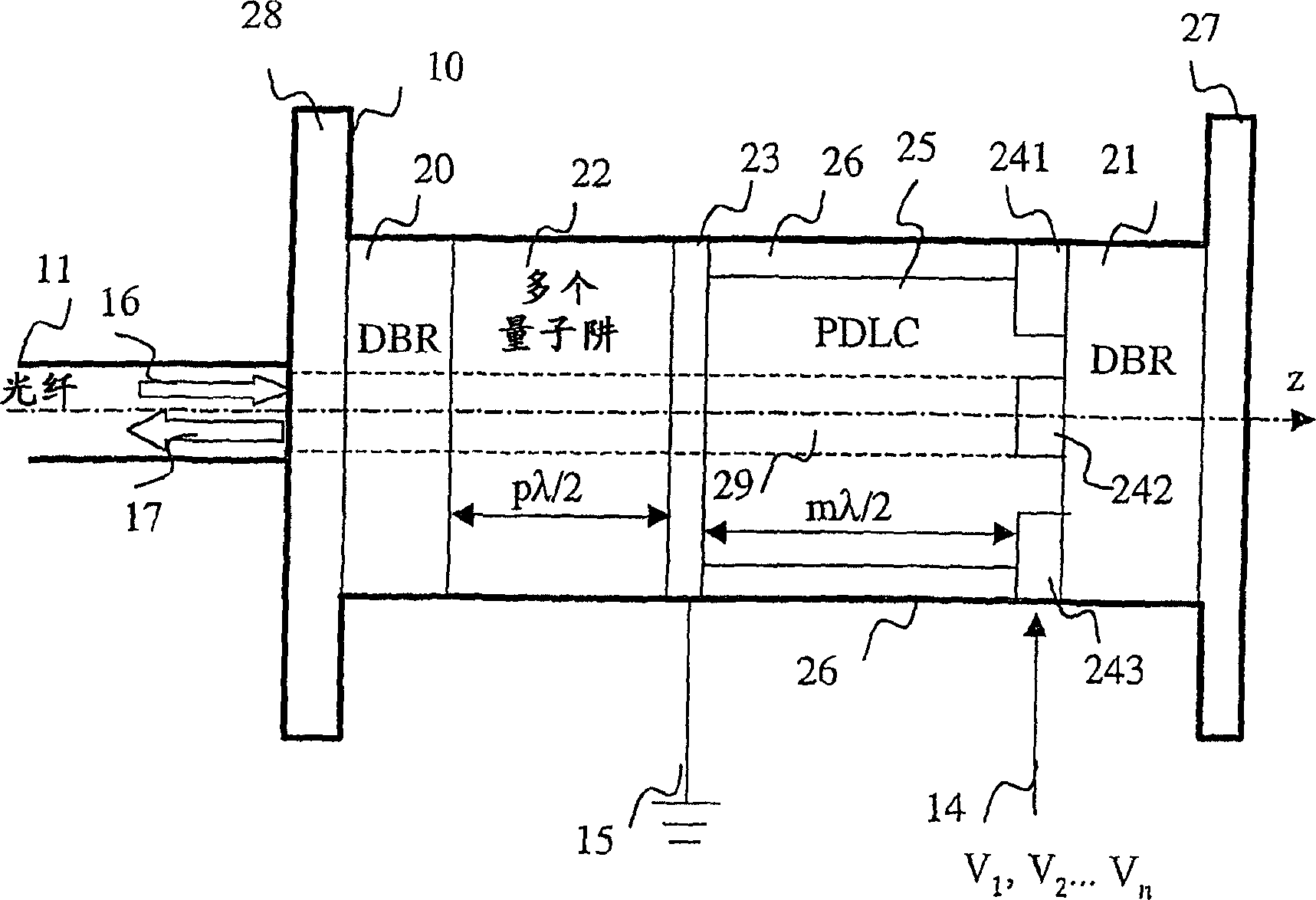 Tuneable vertical catity laser amplifier