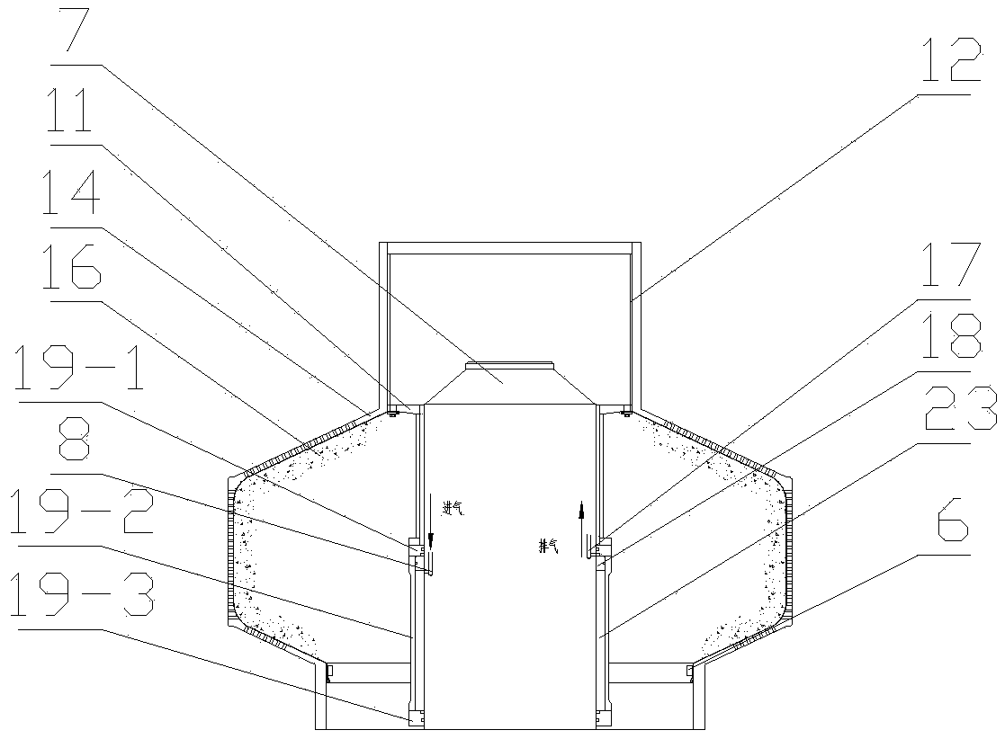 A filter bag pull-up reciprocating oscillation discharge type centrifuge