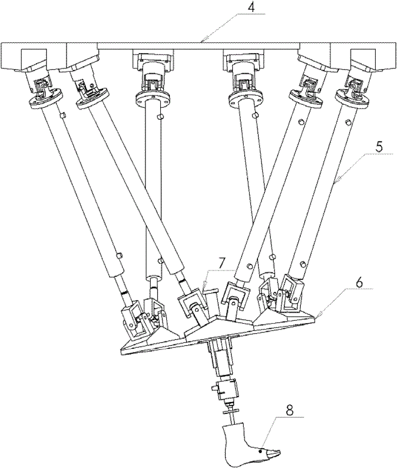 Parallel experimental device for six-degree-of-freedom gait simulation