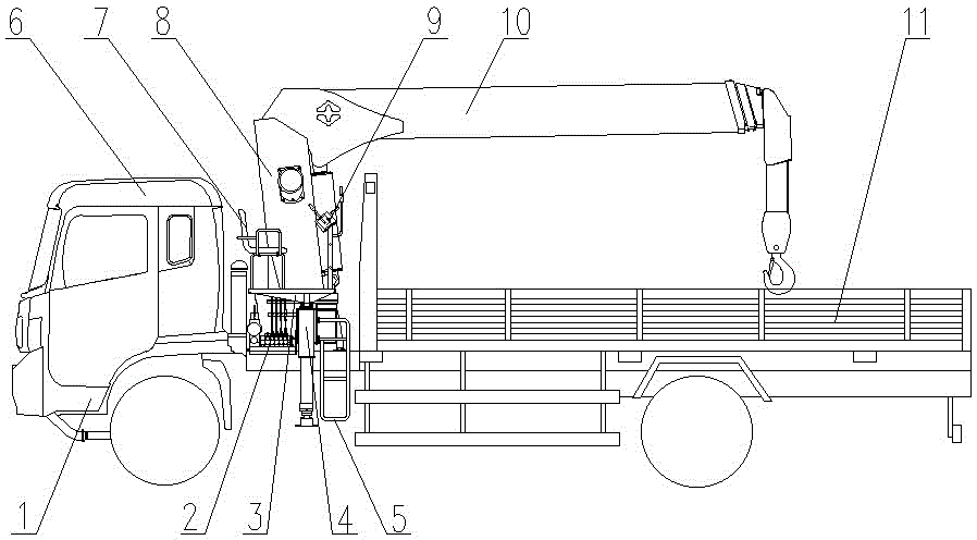 The middle position operating device of the straight-arm truck-mounted crane