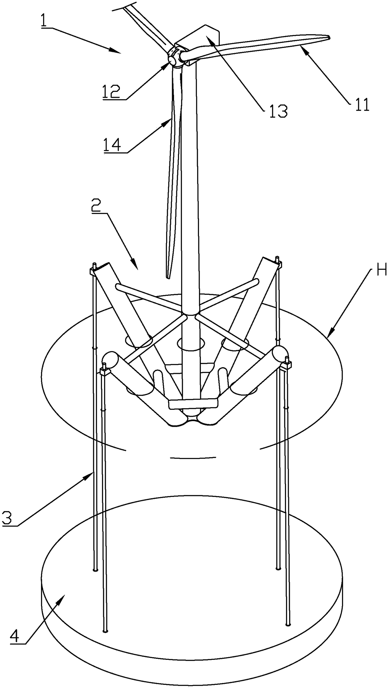 Floating fan for use between shallow water and deep water