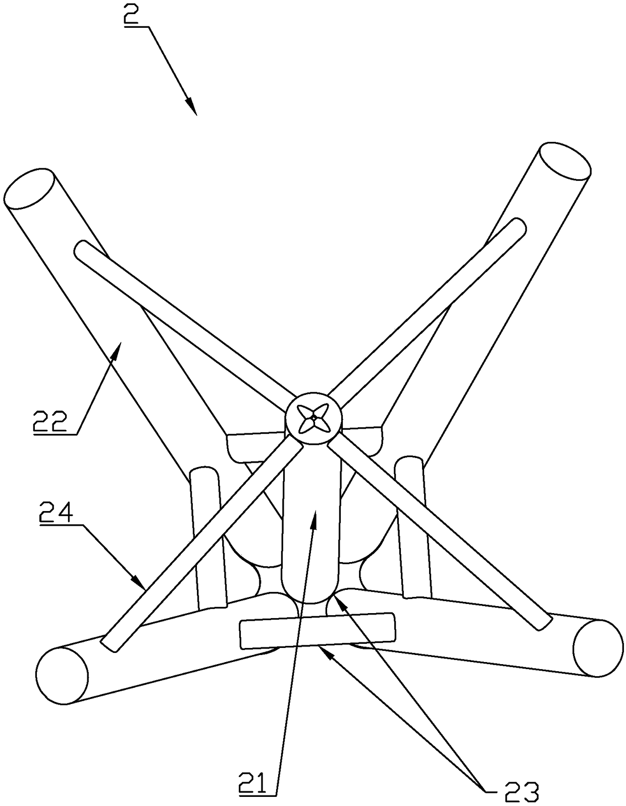 Floating fan for use between shallow water and deep water