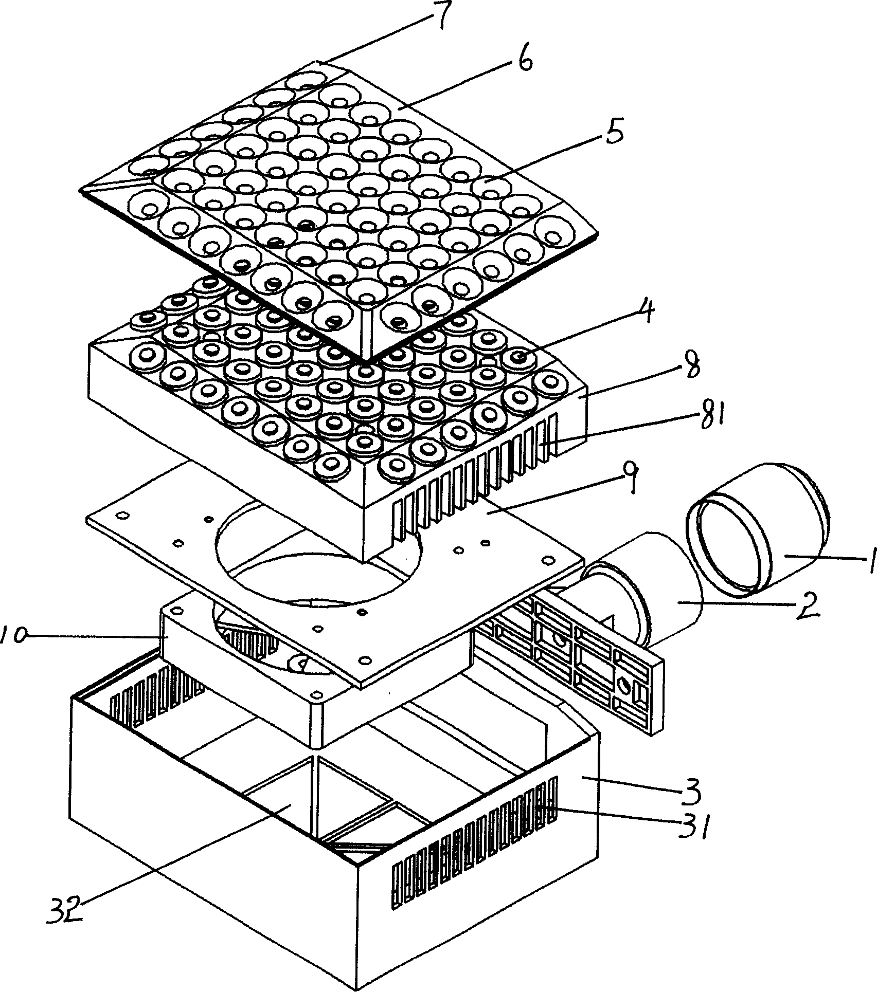 Integral array type large power LED lamp