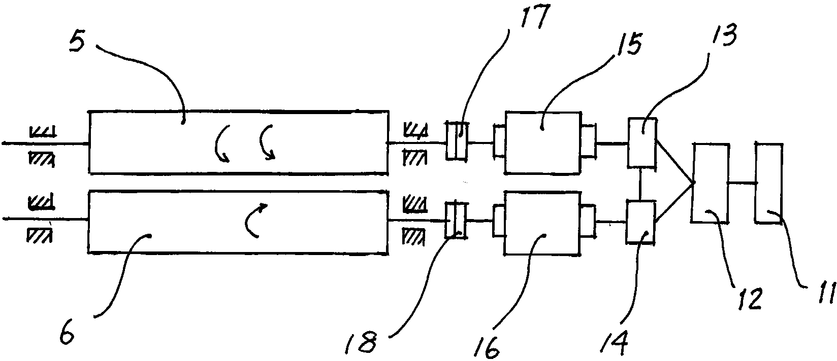 Driving device with double variable frequency motors of rubber roll rice huller