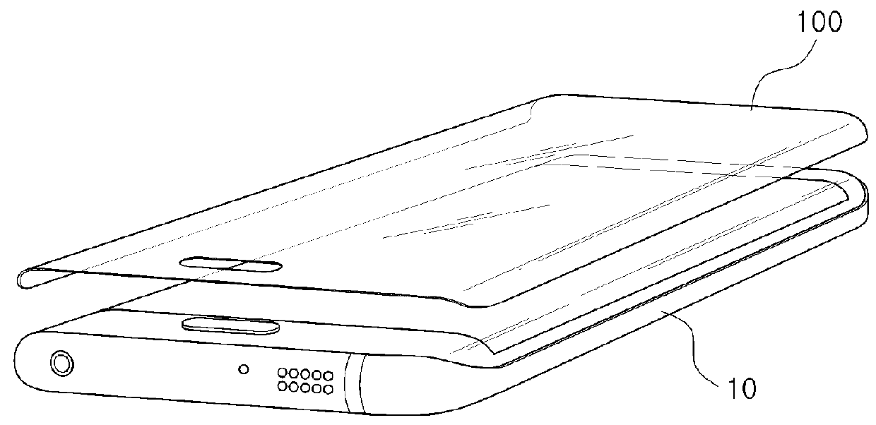 Display part protector for a smart device and method of adhering the display part protector to the surface using the device