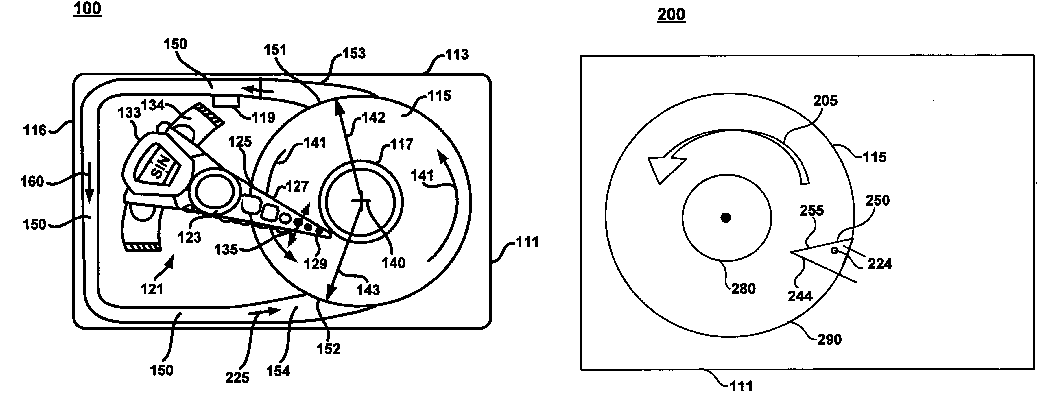 Spoiler and method for using the spoiler having a perforation there through for reducing particle accumulation in a hard disk drive