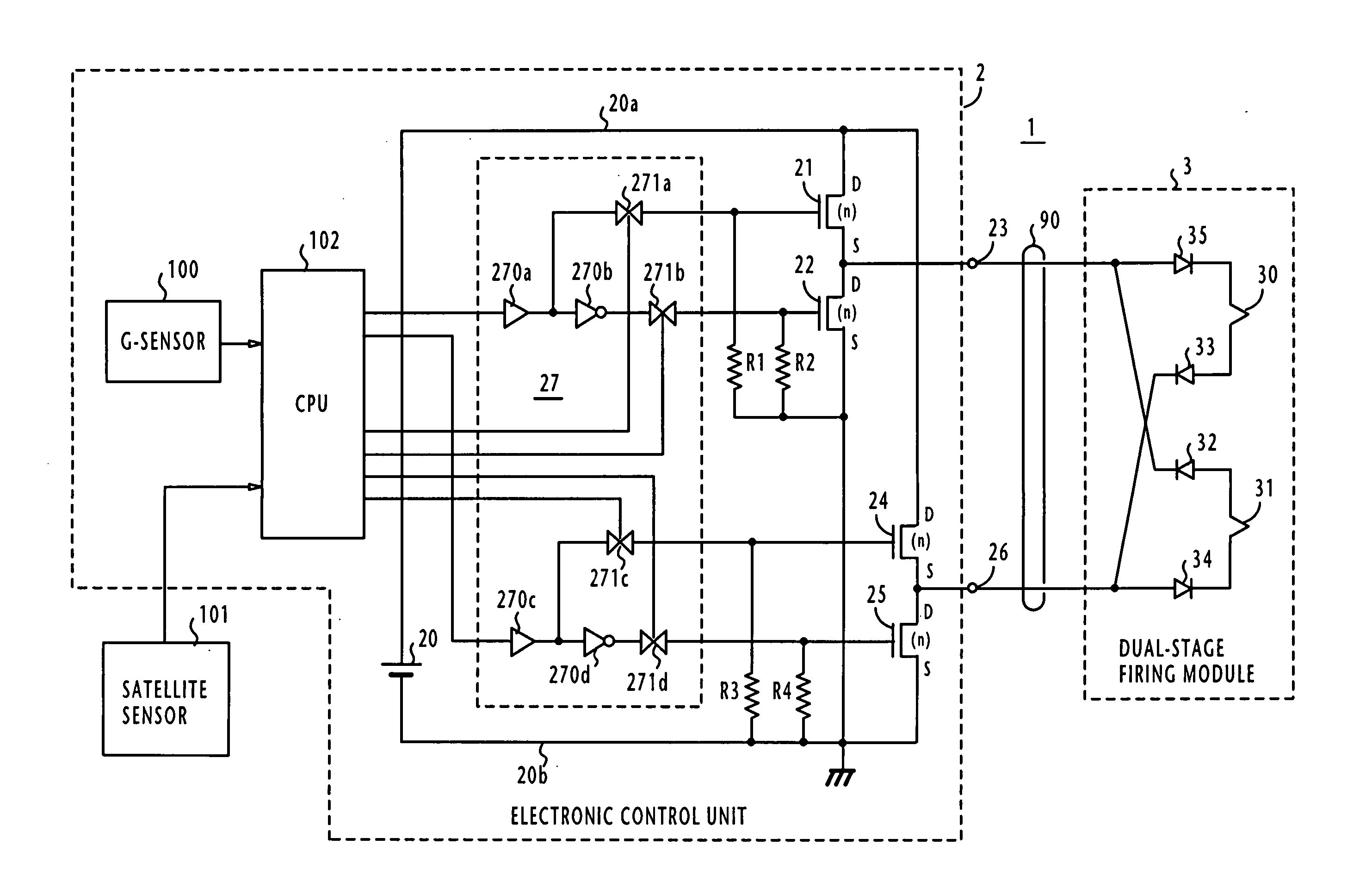 Electronic control unit and system for controlling dual-stage occupant restraint system