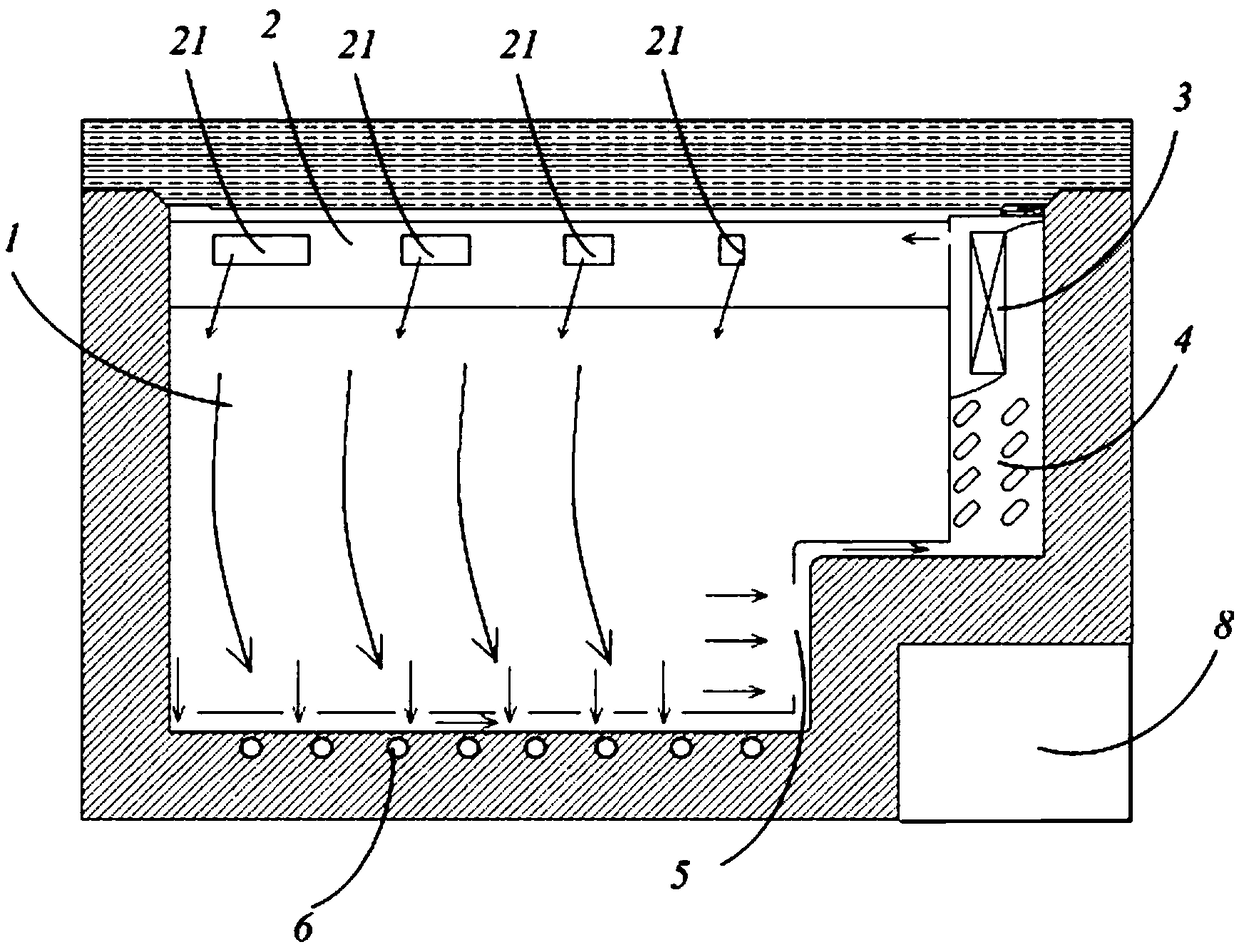 Horizontal air cooling refrigeration cabinet